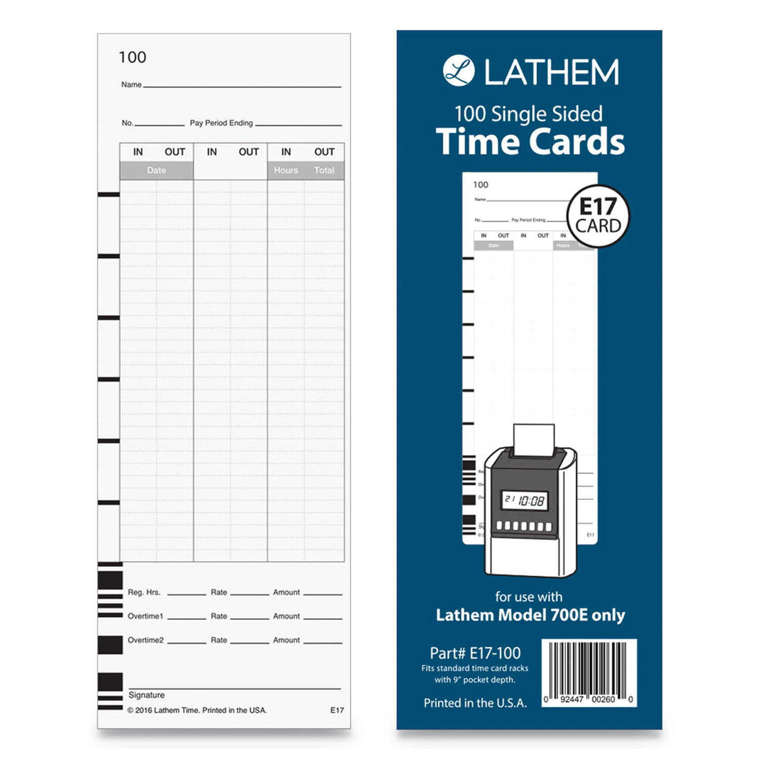  Lathem Time E17-100 E17-100 Time Card, Bi-Weekly/Monthly/Semi-Monthly/Weekly, One Side, 9, 100/Pack (LTHE17100) 