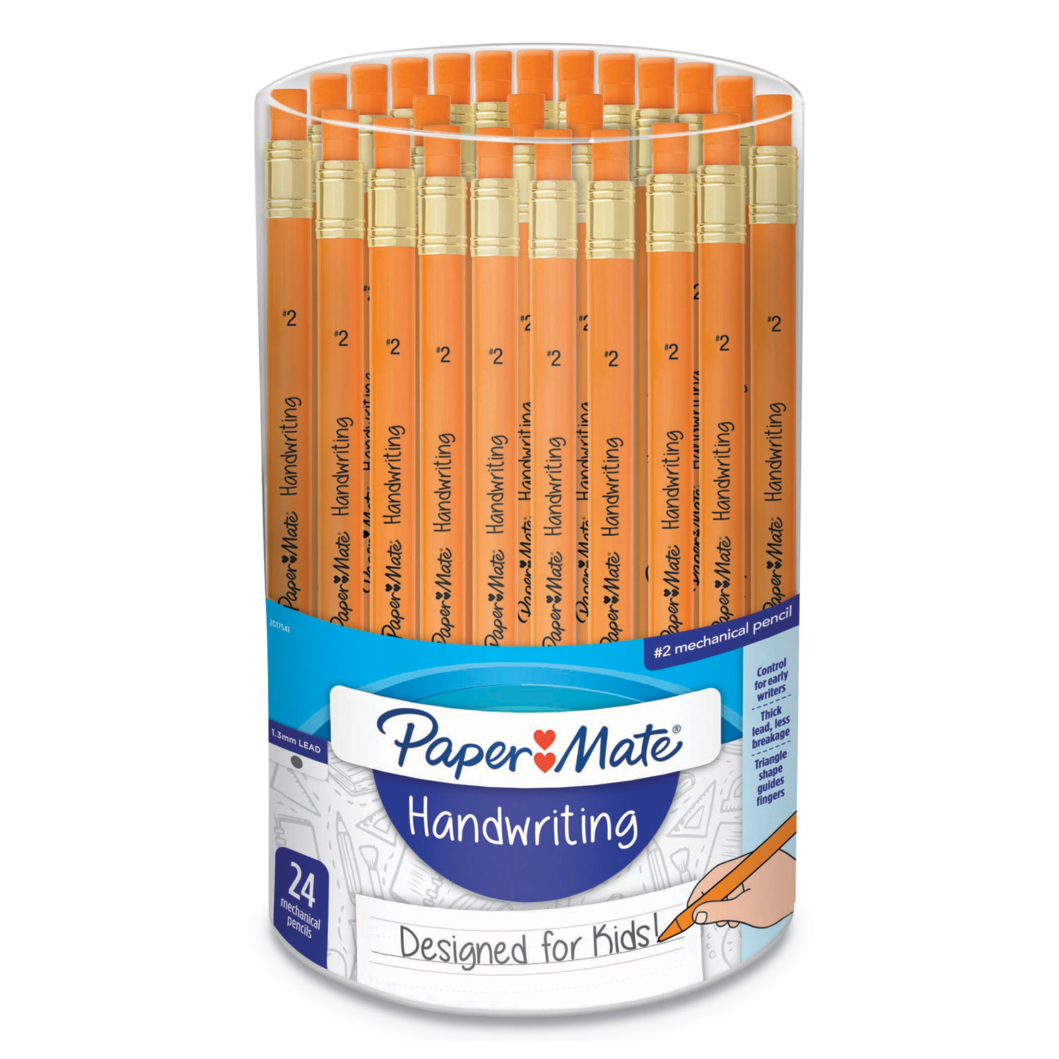  Paper Mate 2017541 Handwriting Mechanical Pencils, 1.3 mm, HB (#2.5), Black Lead, Orange Barrel, 24/Pack (PAP2017541) 