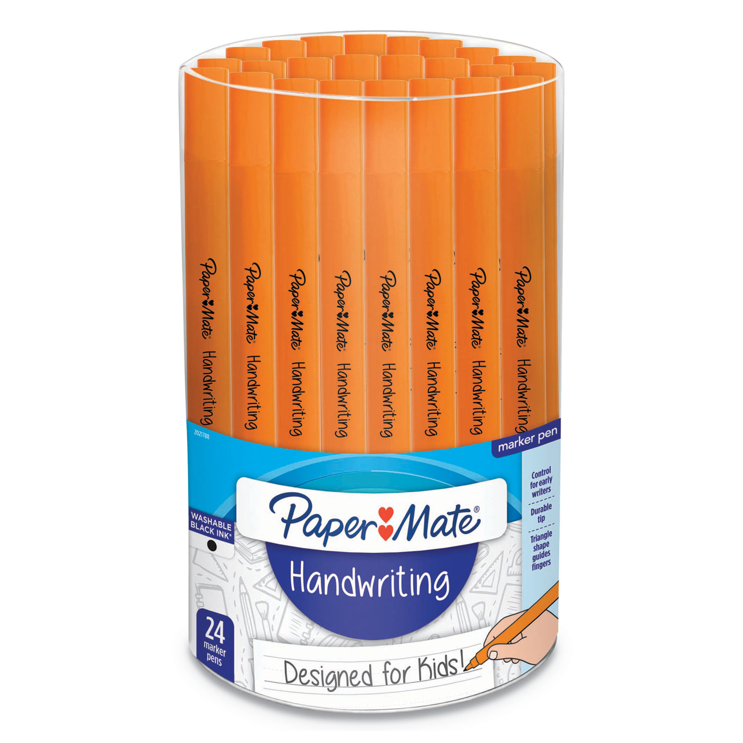  Paper Mate 2021788 Handwriting Triangular Plastic Point Pen, 0.7mm, Black Ink, Orange Barrel, 24/Pack (PAP2021788) 
