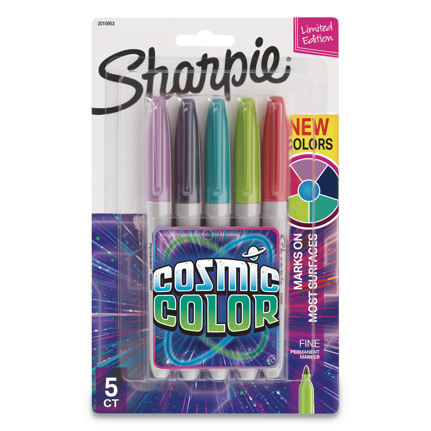  Sharpie 2010953 Cosmic Color Permanent Markers, Medium Bullet Tip, Assorted Colors, 5/Pack (SAN2010953) 