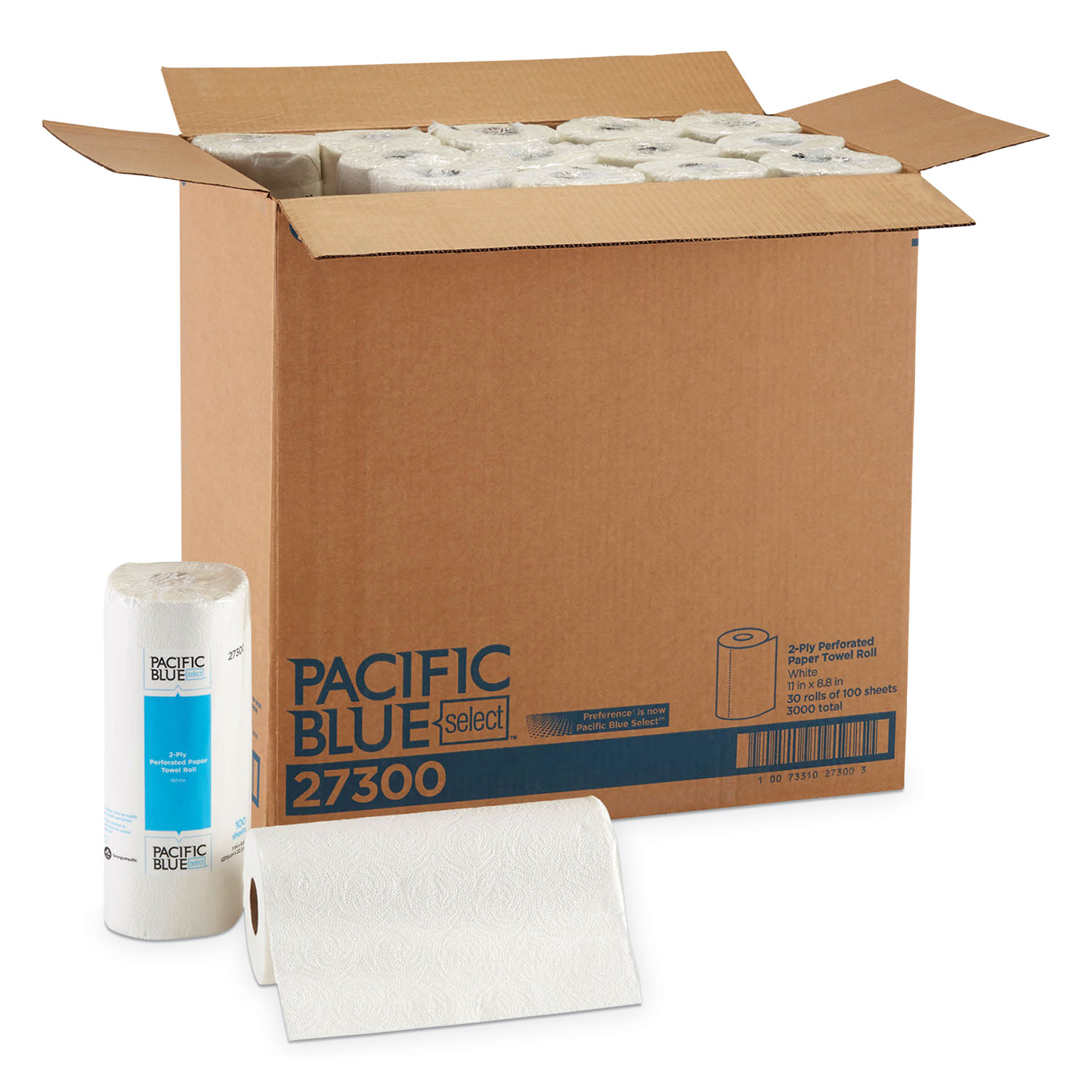  Georgia Pacific Professional 27300 Pacific Blue Select Perforated Paper Towel, 8 4/5x11, White, 100/Roll, 30 RL/CT (GPC27300) 