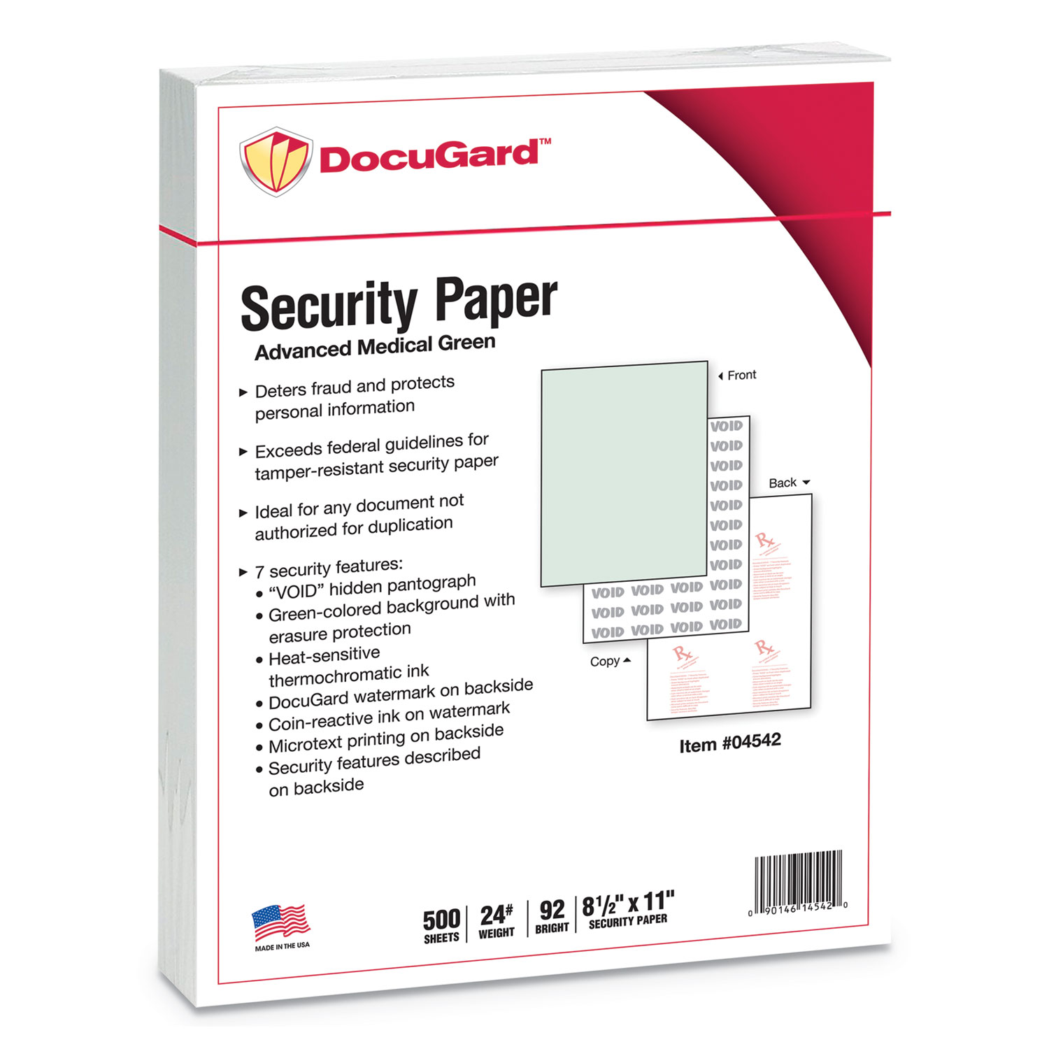  DocuGard 04542 Medical Security Papers, 24lb, 8.5 x 11, Green, 500/Ream (PRB04542) 
