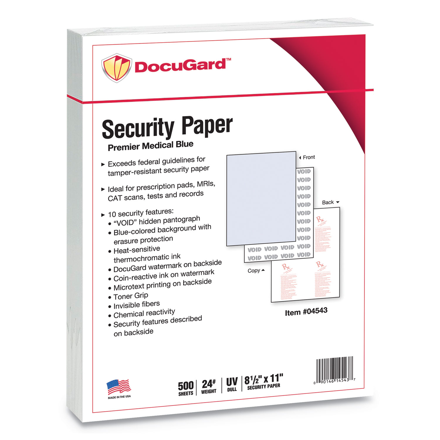  DocuGard 04543 Medical Security Papers, 24lb, 8.5 x 11, Blue, 500/Ream (PRB04543) 