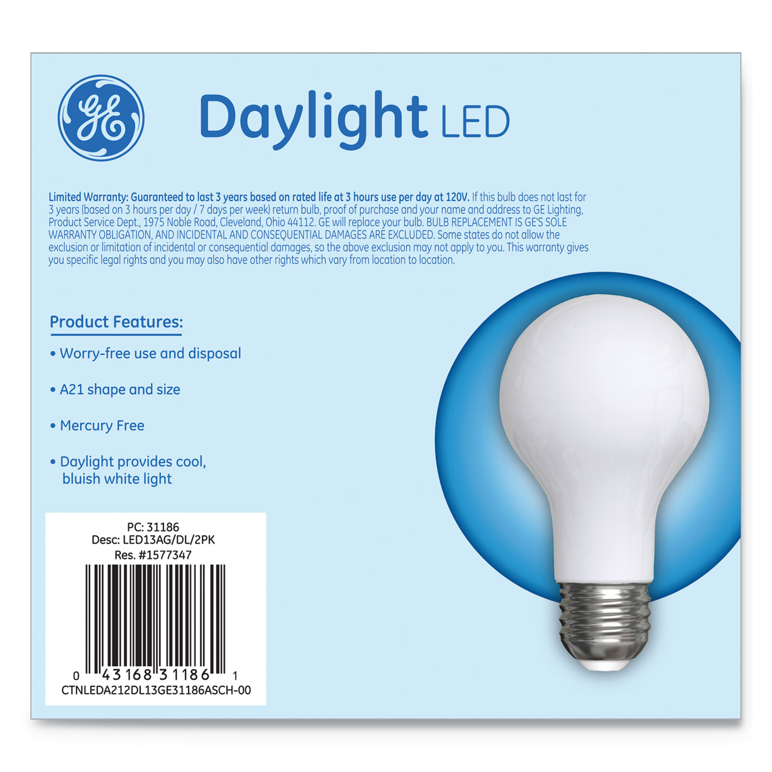 LED Classic Daylight A21 Light Bulb, 13W, 2/Pack