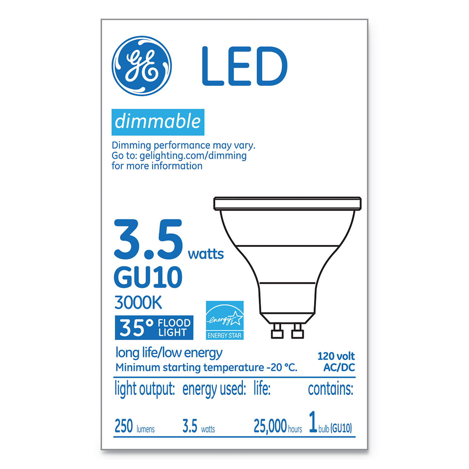  GE 37114 LED MR16 GU10 Dimmable Warm White Flood Light, 3000K, 3.7 W (GEL37114) 