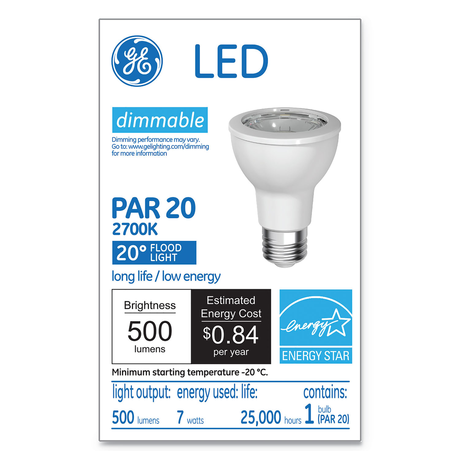  GE 93360 LED PAR20 Dimmable Warm White Flood Light Bulb, 2700K, 7 W (GEL93360) 