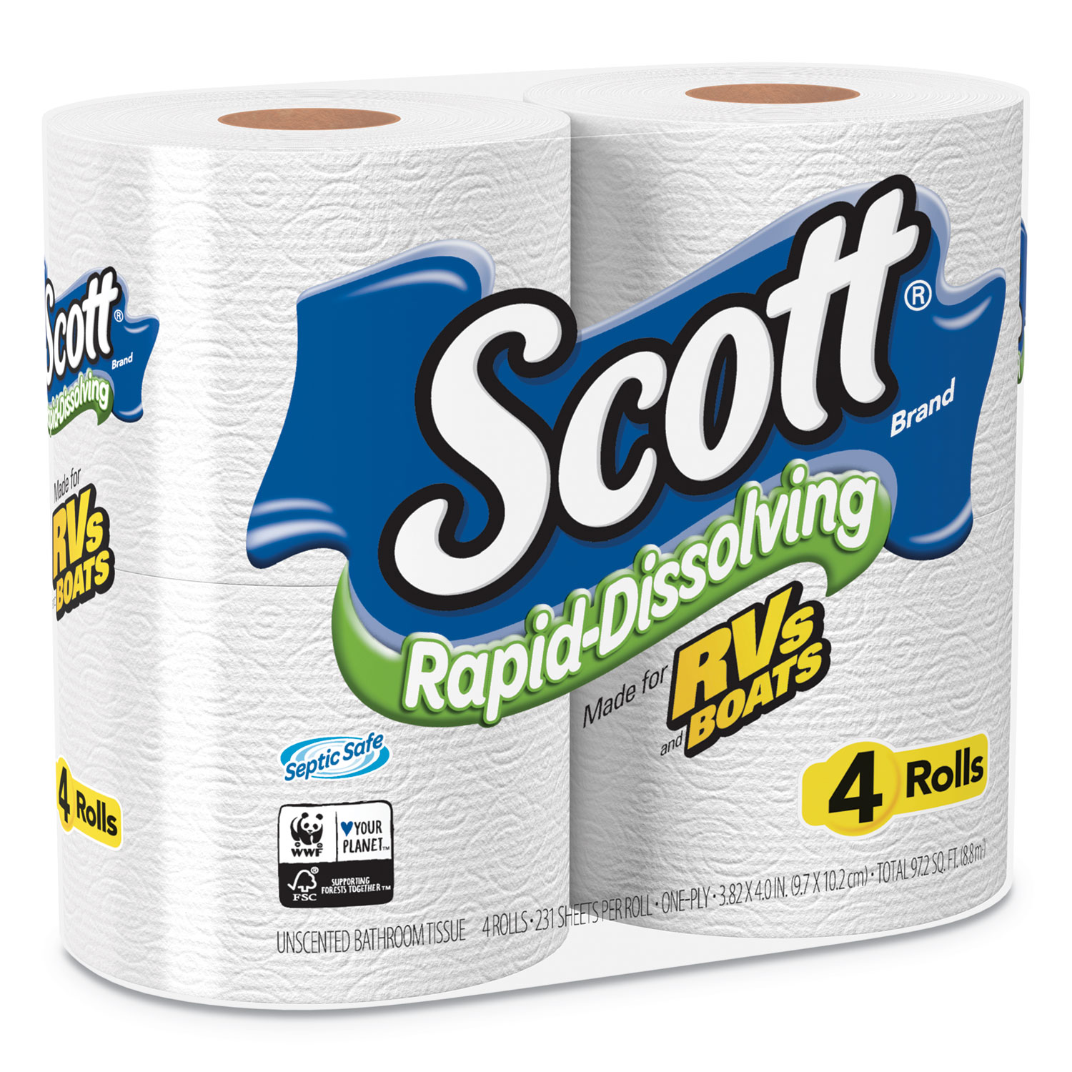 Rapid-Dissolving Toilet Paper, Bath Tissue, 1-Ply, White, 231 Sheets