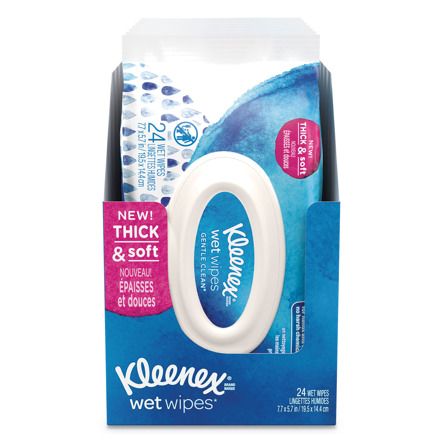  Kleenex 48577 Wet Wipes Gentle Clean for Hands and Face, 1-Ply, 5.7 x 7.7, White, 24/Pack (KCC48577PK) 