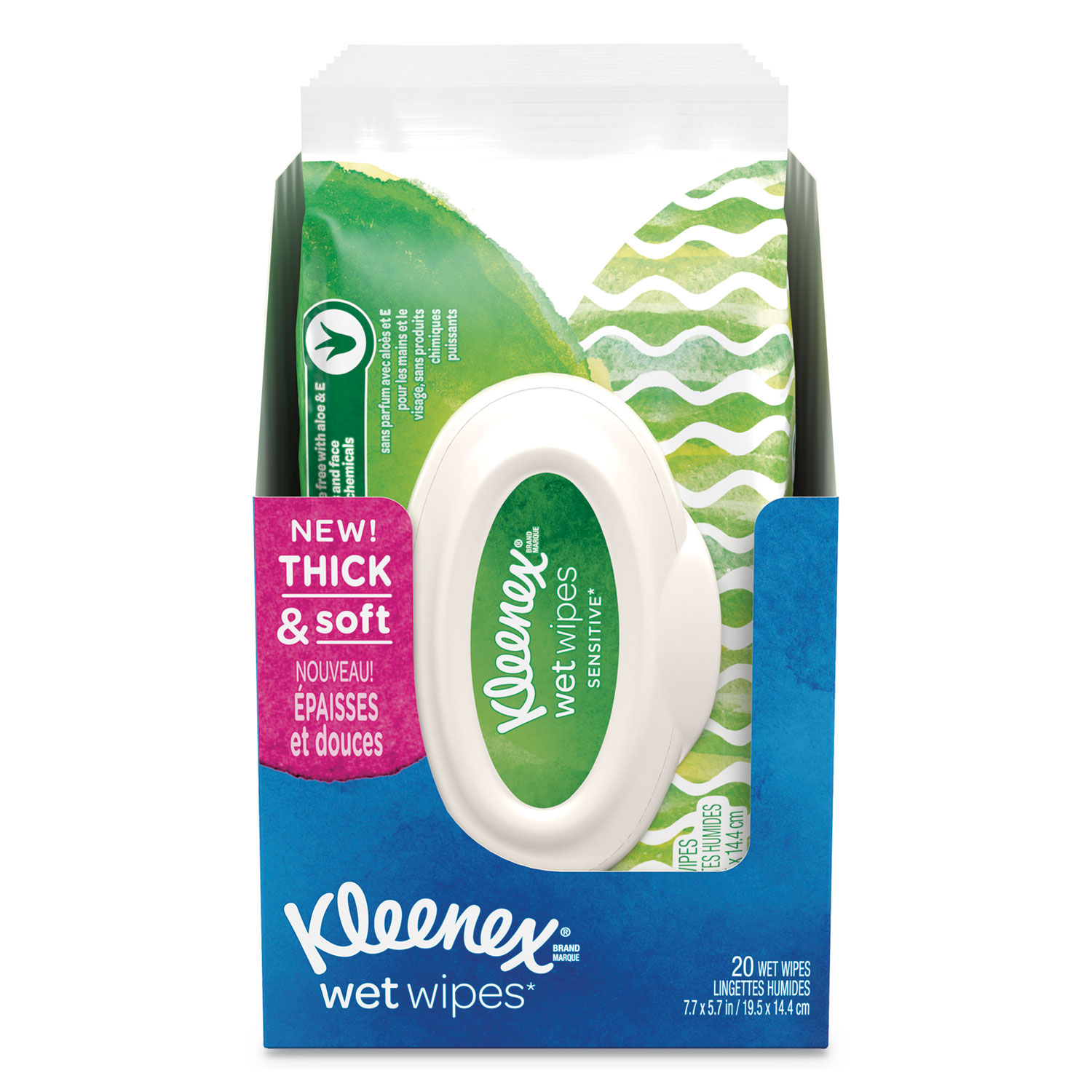  Kleenex 48627 Wet Wipes Sensitive With Aloe and Vitamin E for Hands and Face, 14 Pack/Carton (KCC48627CT) 