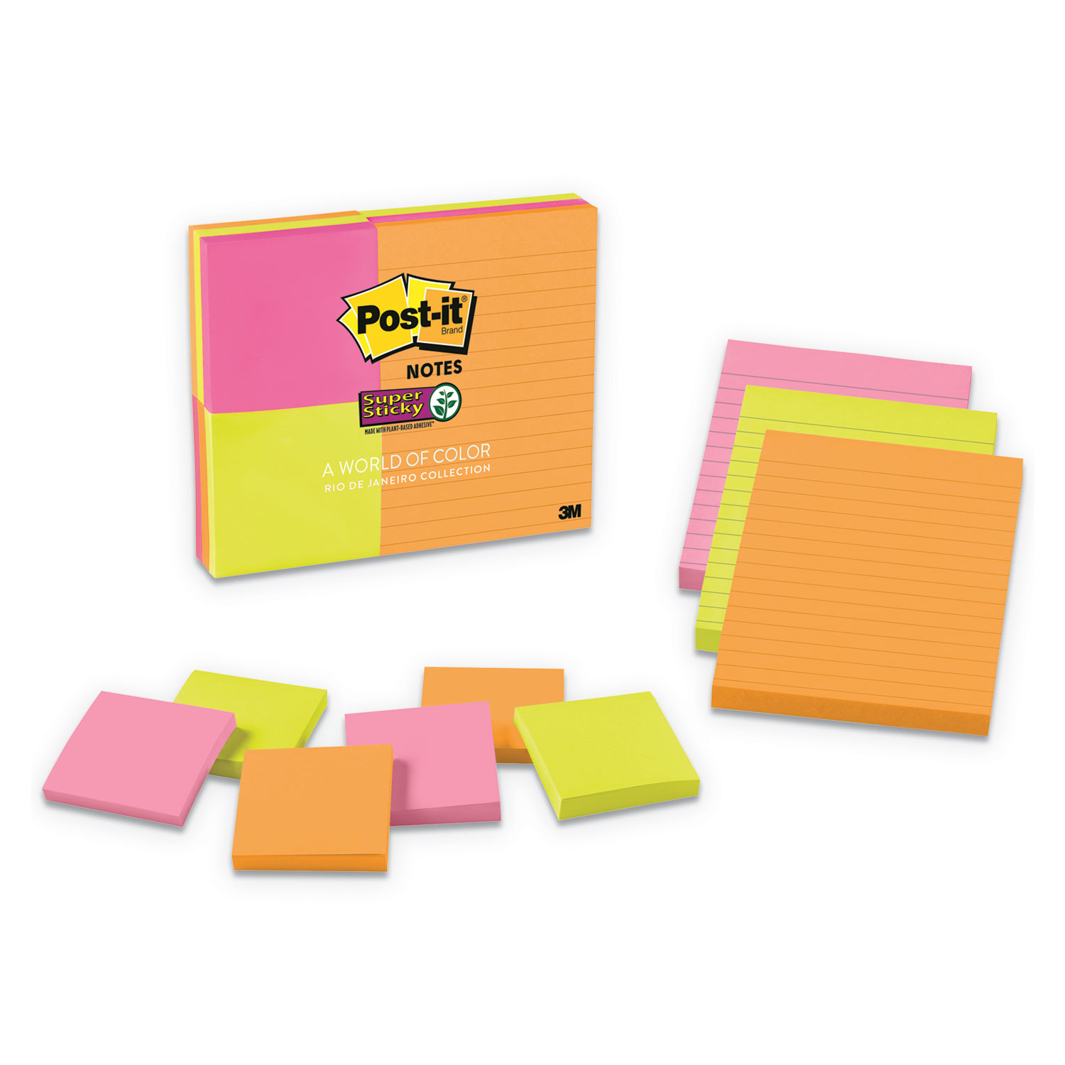  Post-it Notes Super Sticky 46339SSAU Pads in Rio de Janeiro Colors, (6) 3 x 3 & (3) 4 x 6, 90-Sheet Pads, 9 Pads/PK (MMM46339SSAU) 