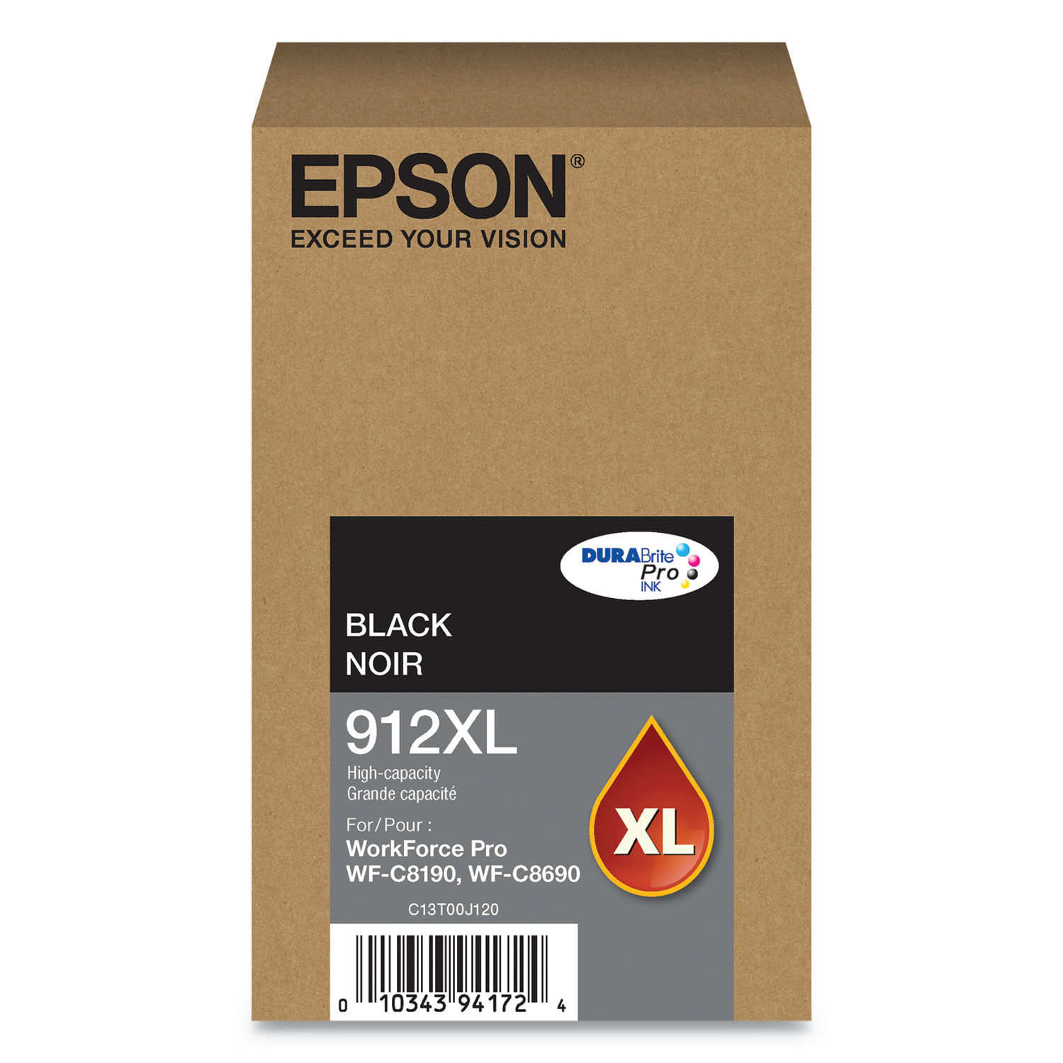  Epson T912XL120 T912XL120 (912XL) DURABrite Pro High-Yield Ink, 5800 Page-Yield, Black (EPST912XL120) 
