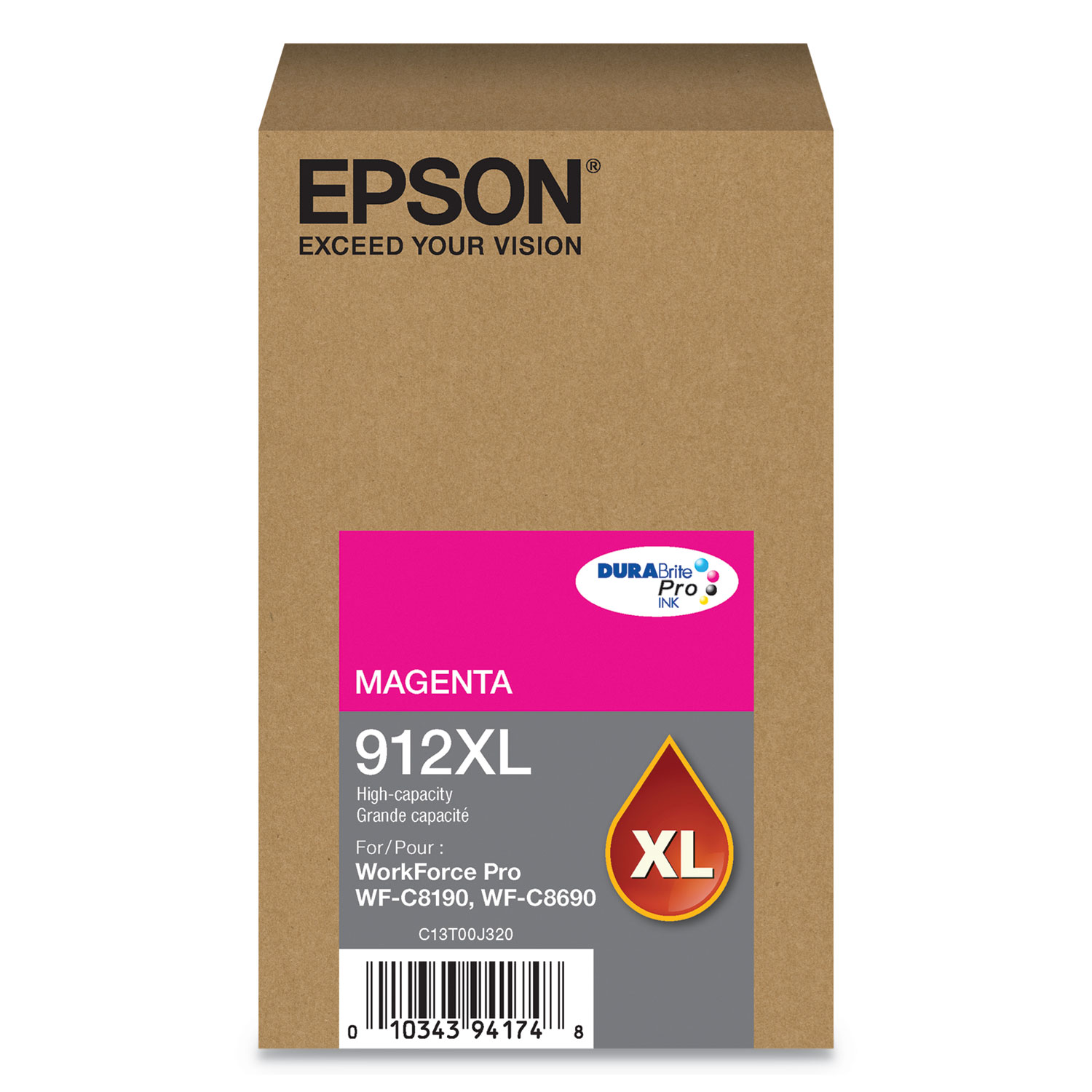  Epson T912XL320 T912XL320 (912XL) DURABrite Pro High-Yield Ink, 4600 Page-Yield, Magenta (EPST912XL320) 