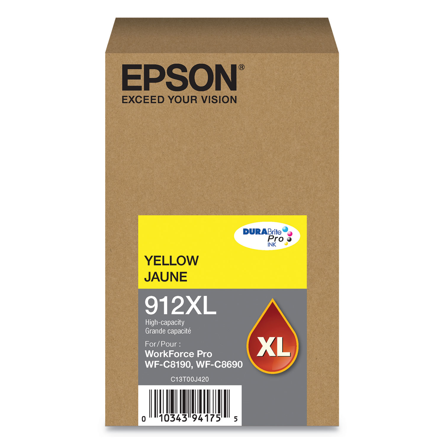  Epson T912XL420 T912XL420 (912XL) DURABrite Pro High-Yield Ink, 4600 Page-Yield, Yellow (EPST912XL420) 