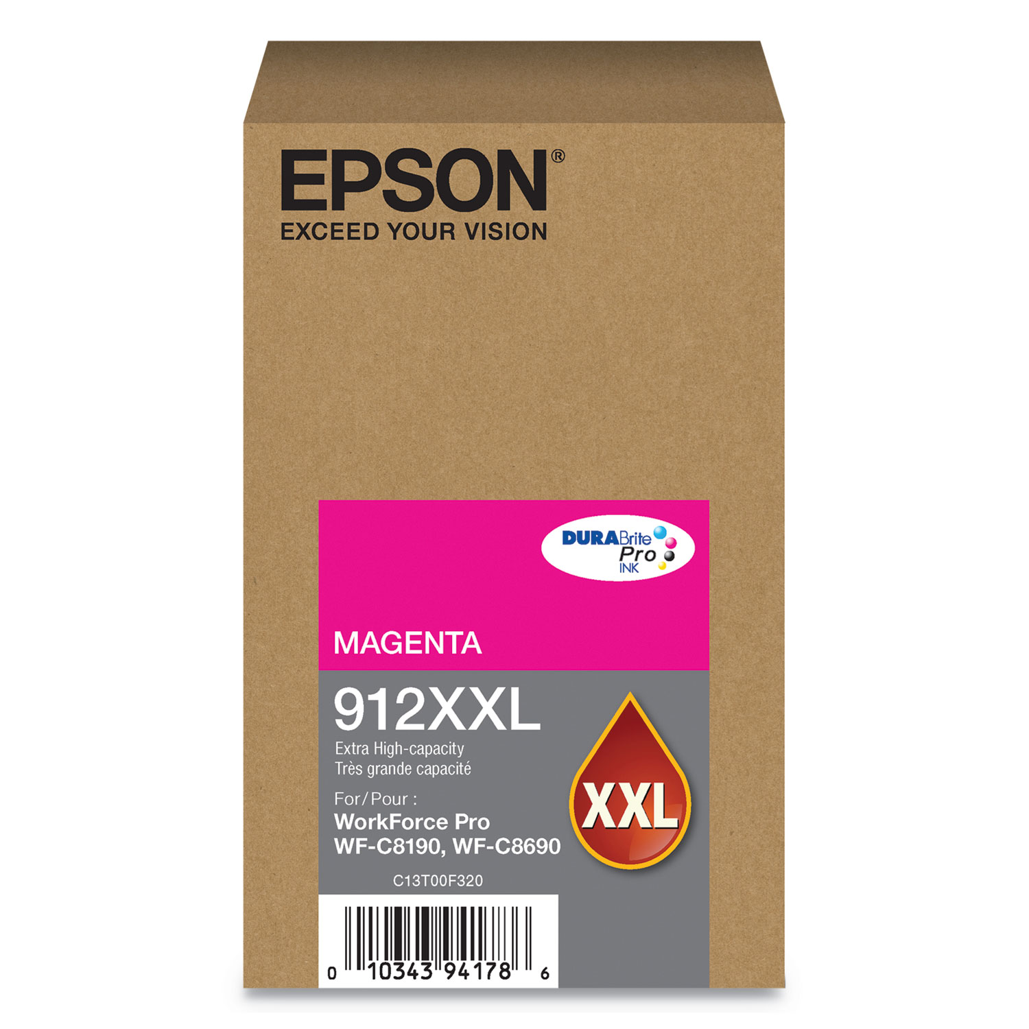  Epson T912XXL320 T912XXL320 (912XXL) DURABrite Pro Extra High-Yield Ink, 8000 Page-Yield, Magenta (EPST912XXL320) 