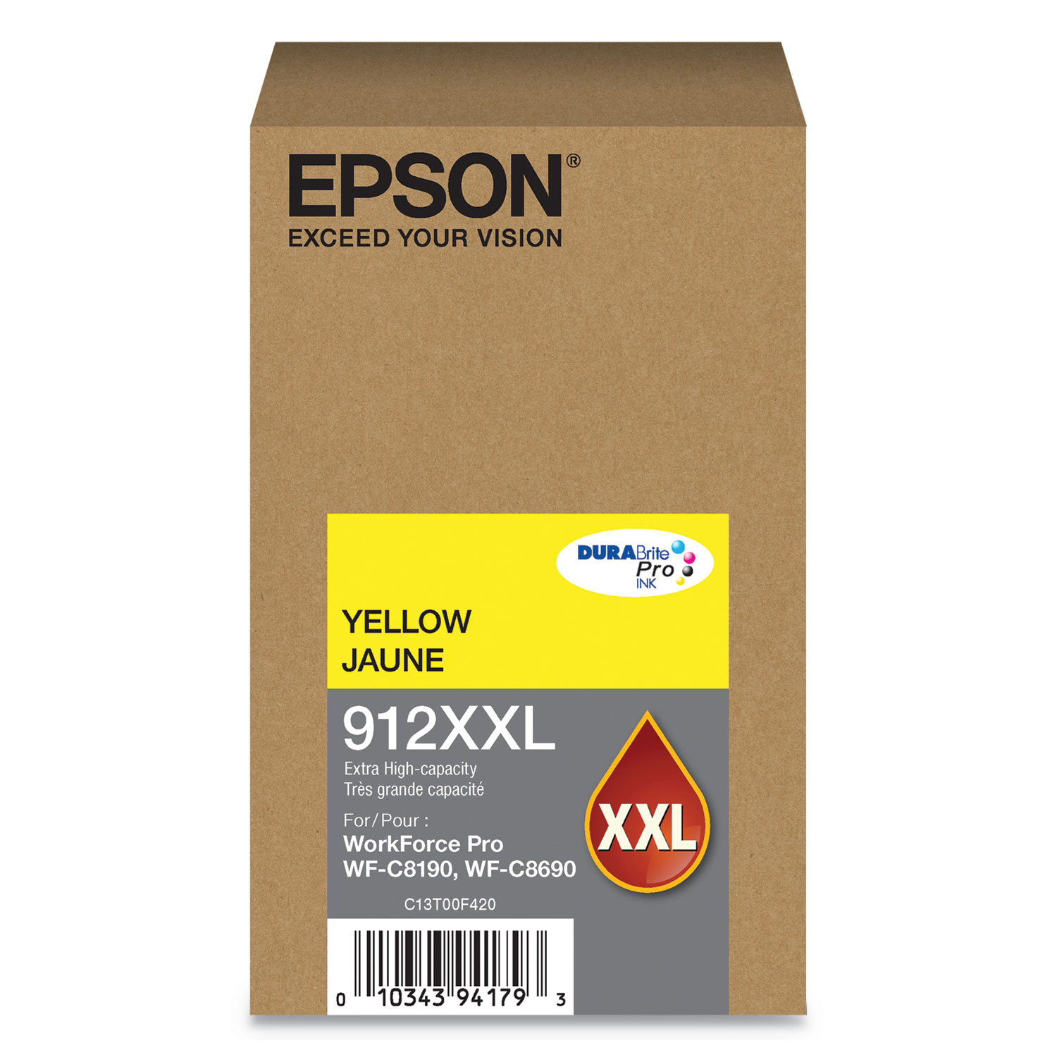 Epson T912XXL420 T912XXL420 (912XXL) DURABrite Pro Extra High-Yield Ink, 8000 Page-Yield, Yellow (EPST912XXL420) 