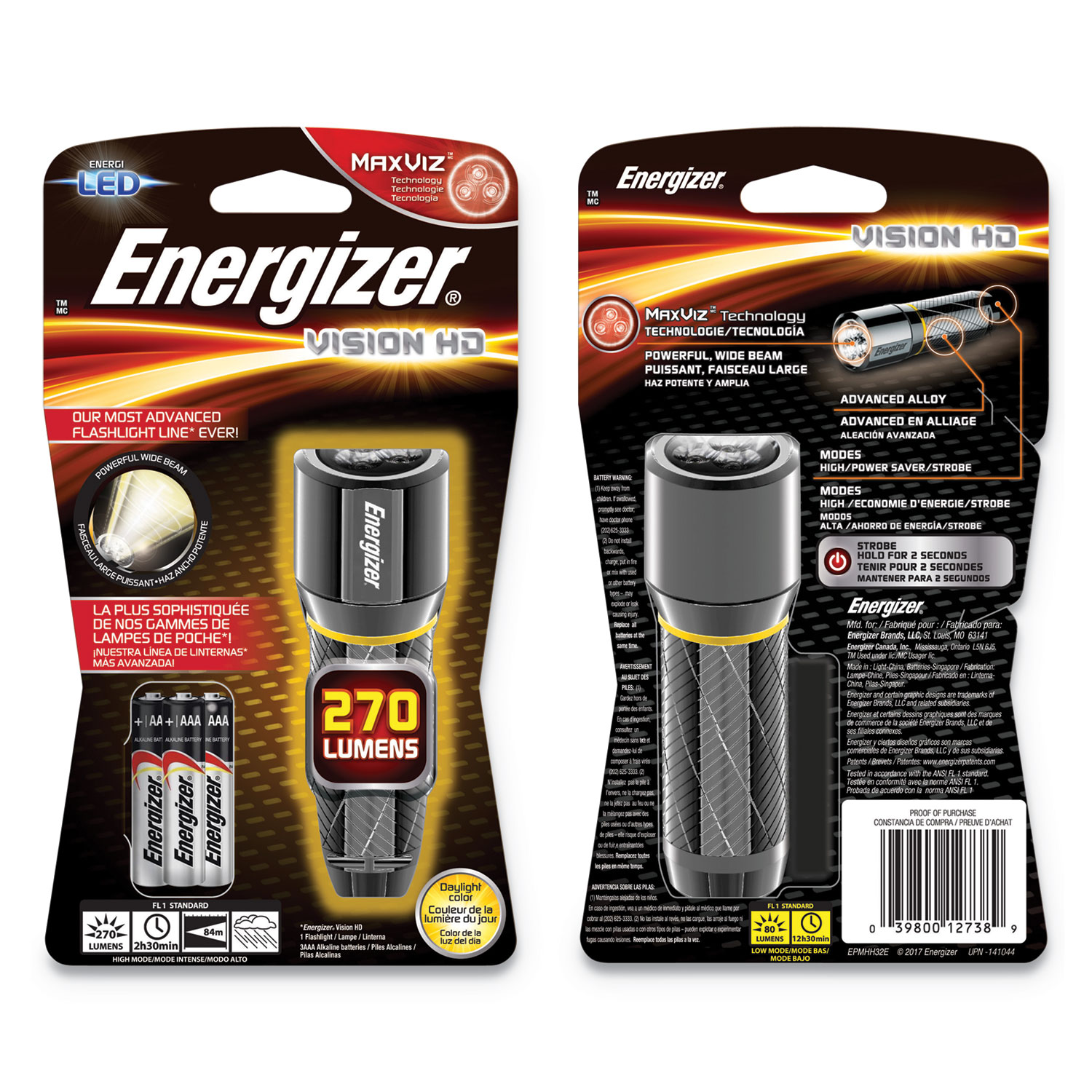  Energizer EPMHH32E Vision HD, 3 AAA Batteries (Included), Silver (EVEEPMHH32E) 