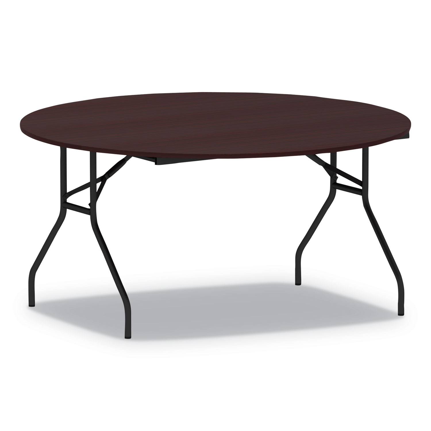 Round Wood Folding Table, 59 Dia x 29h, Mahogany