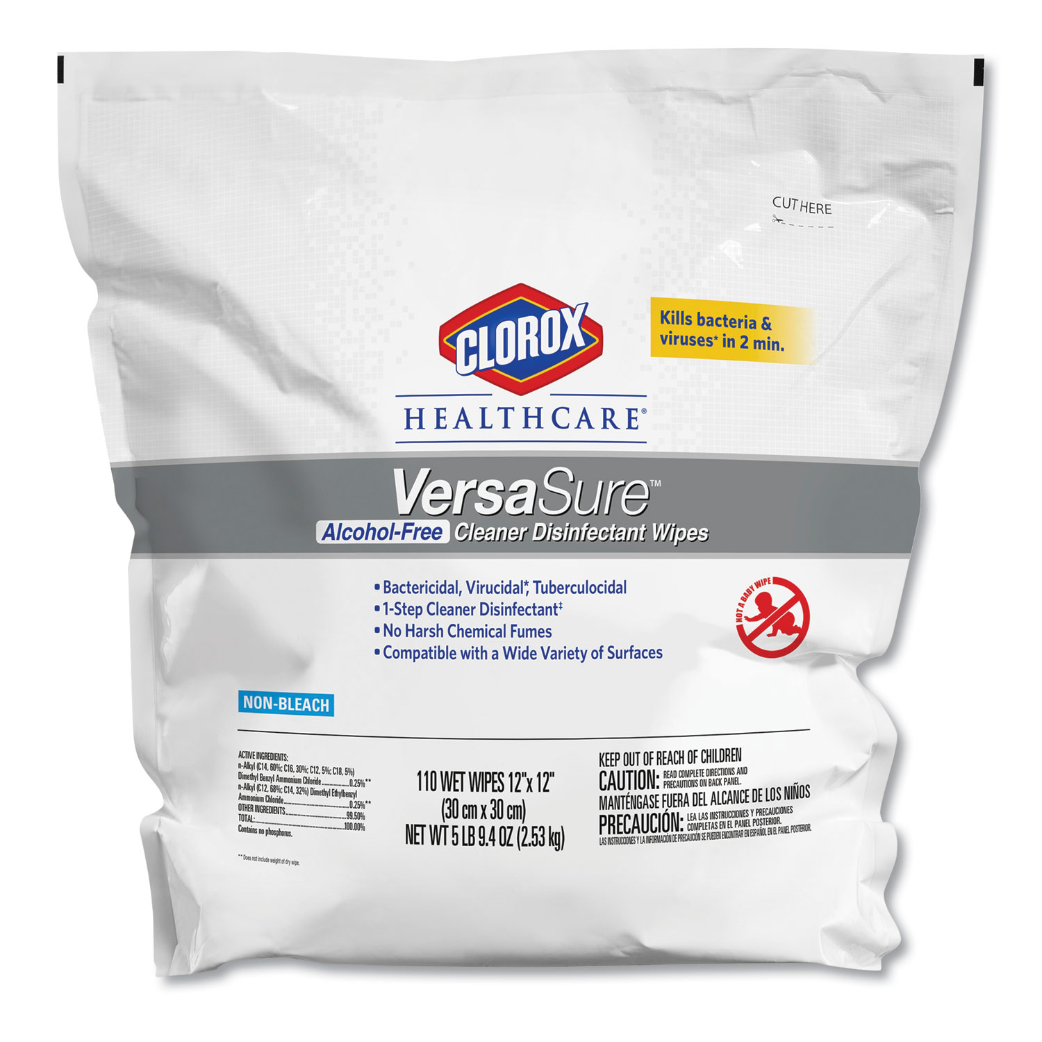  Clorox Healthcare 31757EA VersaSure Cleaner Disinfectant Wipes, 1-Ply, 12 x 12, White, 110 Towels/Pouch (CLO31761EA) 