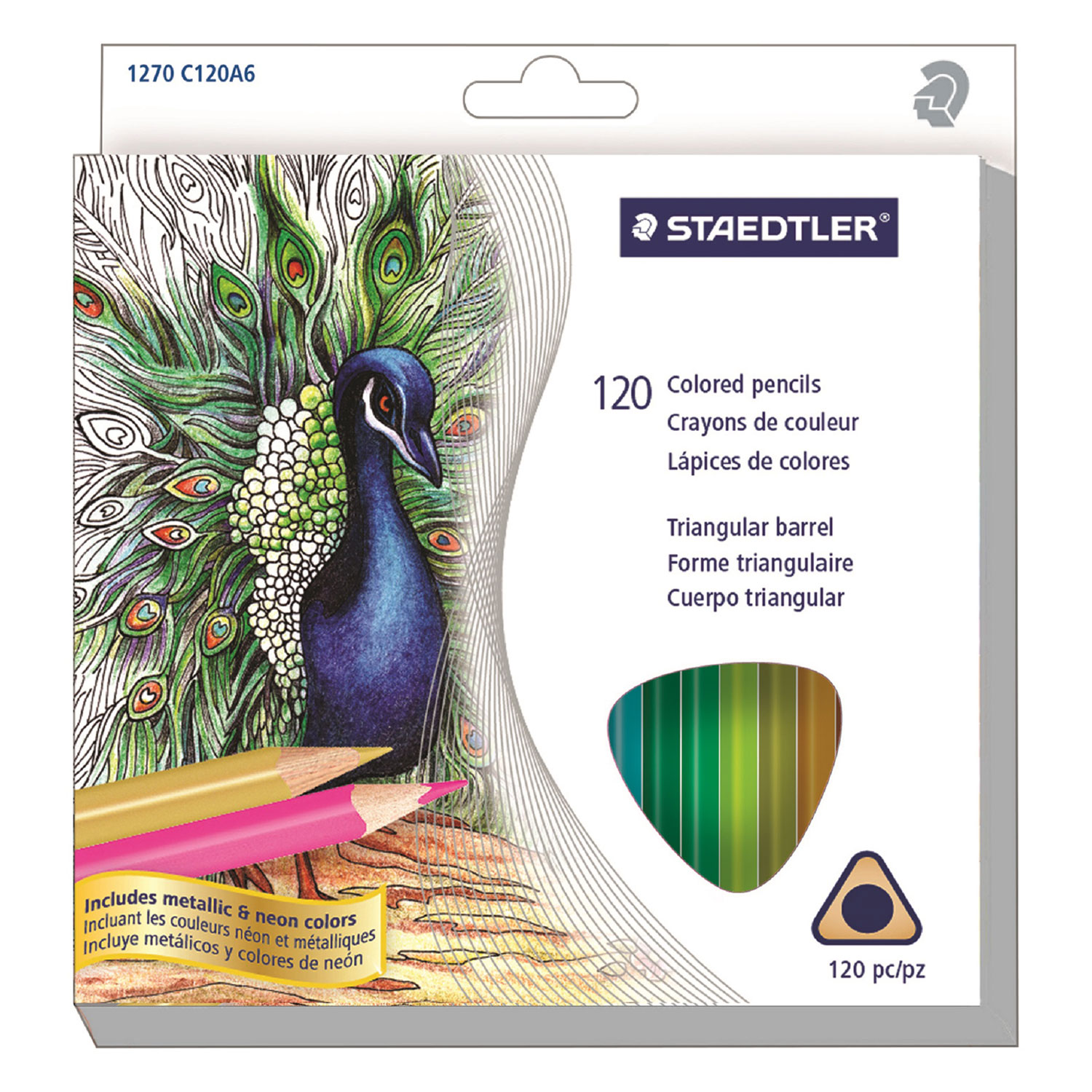  Staedtler 1270C120A6 Triangular Colored Pencil Set, 2B (#1), Assorted Lead/Barrel Colors, 120/Pack (STD1270C120) 