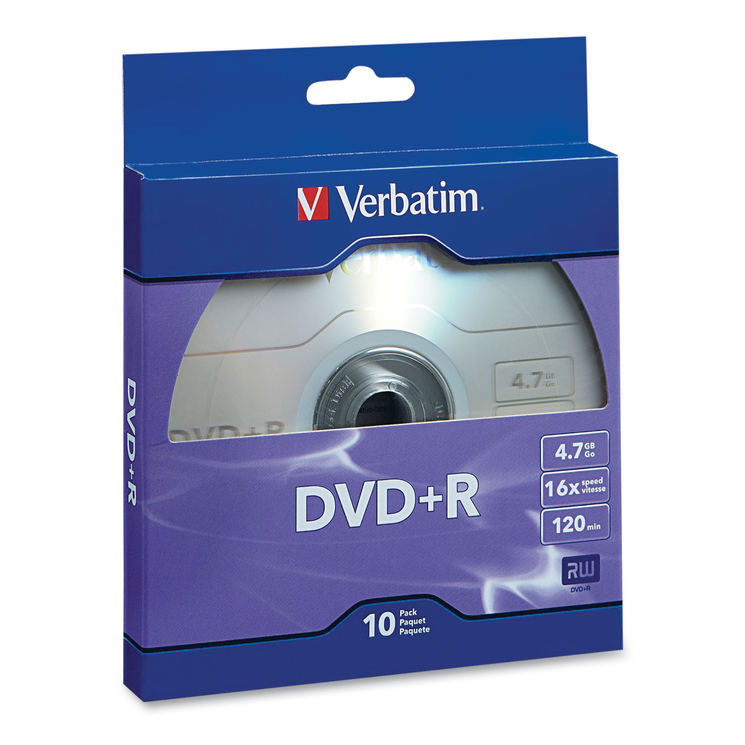  Verbatim 97956 DVD+R Recordable Disc, 4.7GB, 16x, Silver, 10/Pack (VER97956) 