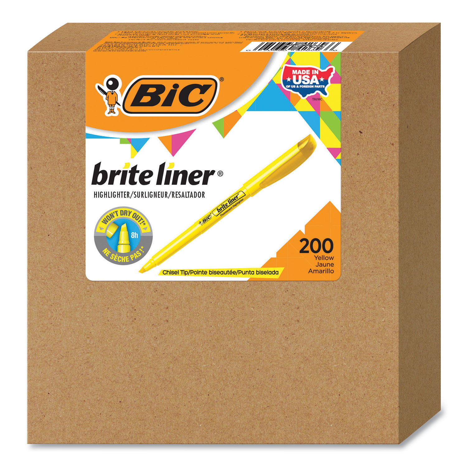  BIC BL200YW Brite Liner Highlighter, Chisel Tip, Yellow, 200/Carton (BICBL200YW) 