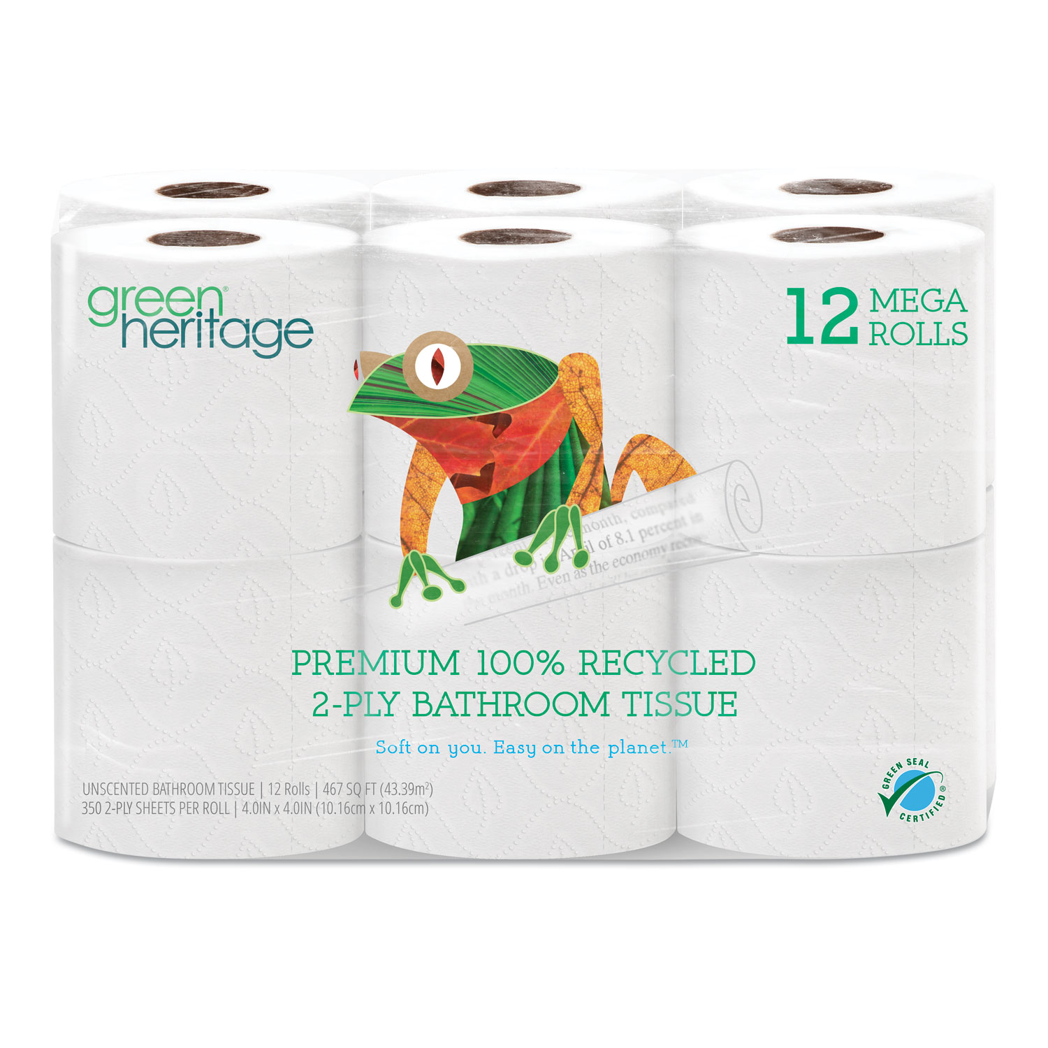  Resolute Tissue 412 Green Heritage Pro Retail Bathroom Tissue, 2-Ply, White, 350 Sheets/Roll, 48 Rolls/Carton (APM412) 