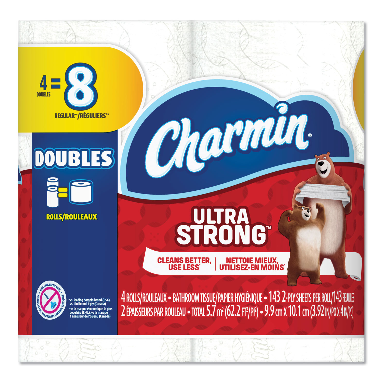  Charmin 77777PK Ultra Strong Bathroom Tissue, Septic Safe, 2-Ply, White, 143 Sheet/Roll, 4/Pack (PGC77777PK) 