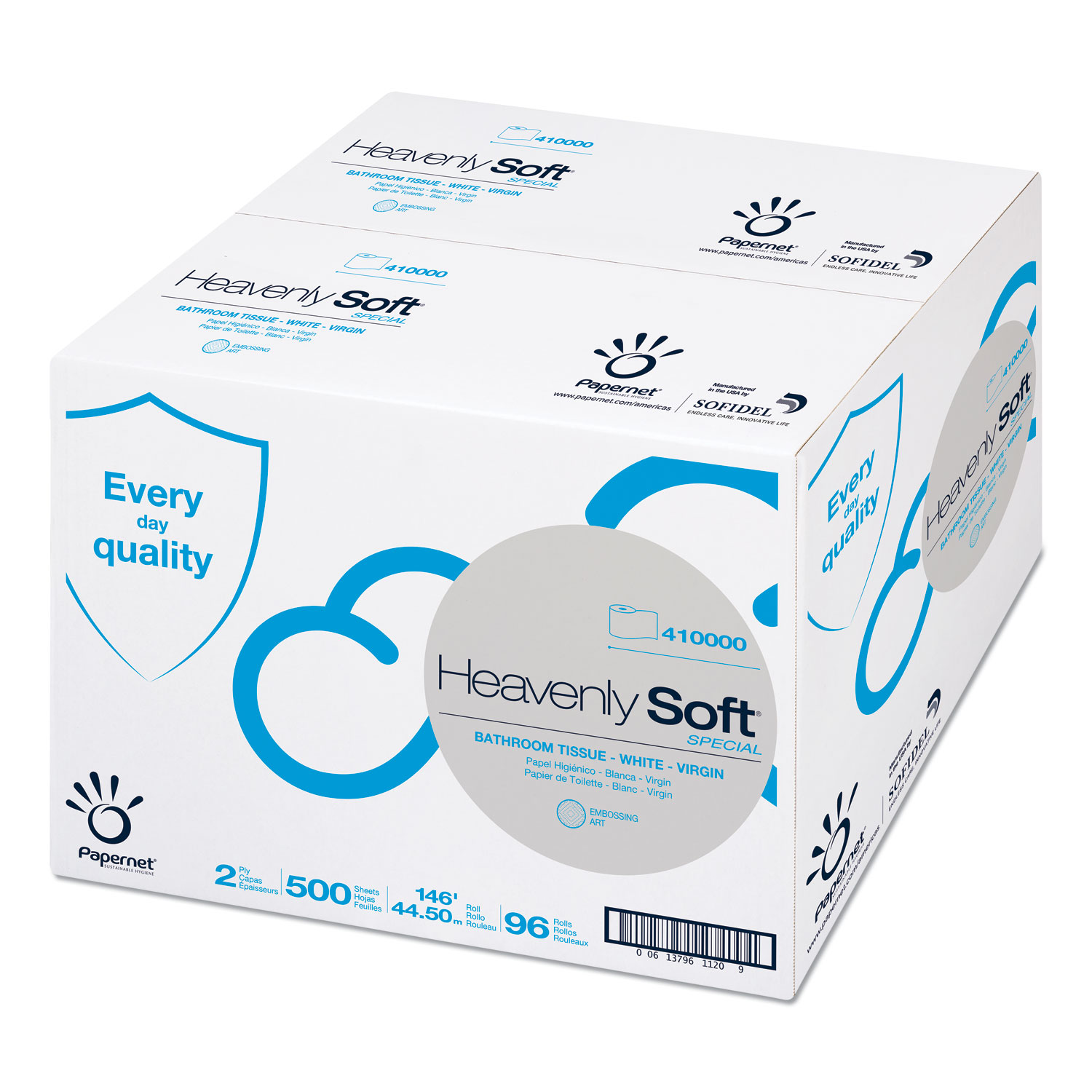  Papernet 410000 Heavenly Soft Toilet Tissue, Septic Safe, 2-Ply, White, 5 x 146 ft, 500 Sheets/Roll, 96 Rolls/Carton (SOD410000) 