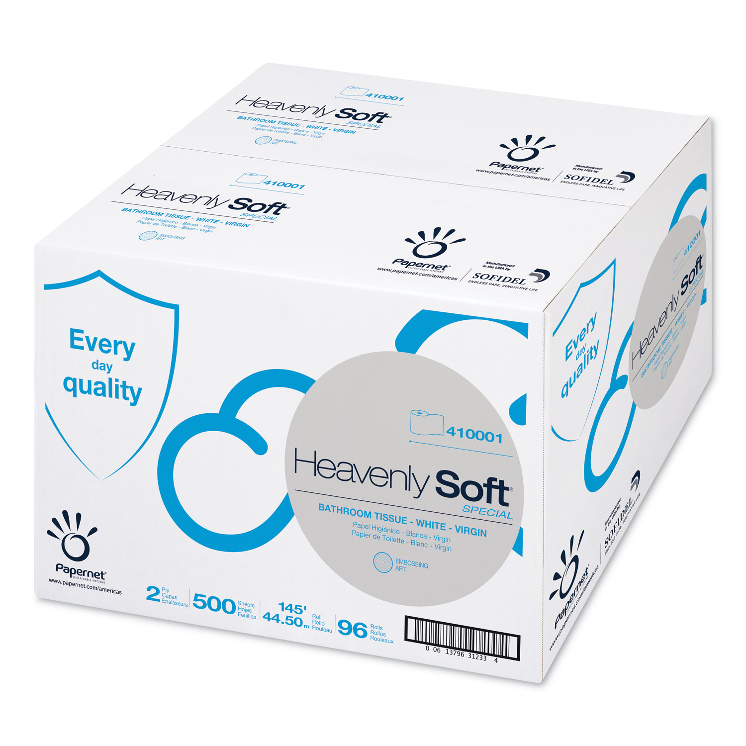  Papernet 410001 Heavenly Soft Toilet Tissue, Septic Safe, 2-Ply, White. 4.1 x 146 ft, 500 Sheets/Roll, 96 Rolls/Carton (SOD410001) 