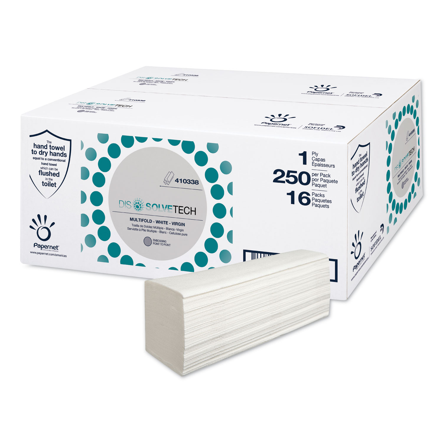  Papernet 410338 DissolveTech Paper Towel, 5.3 x 8, White, 16 Packs/Carton (SOD410338) 