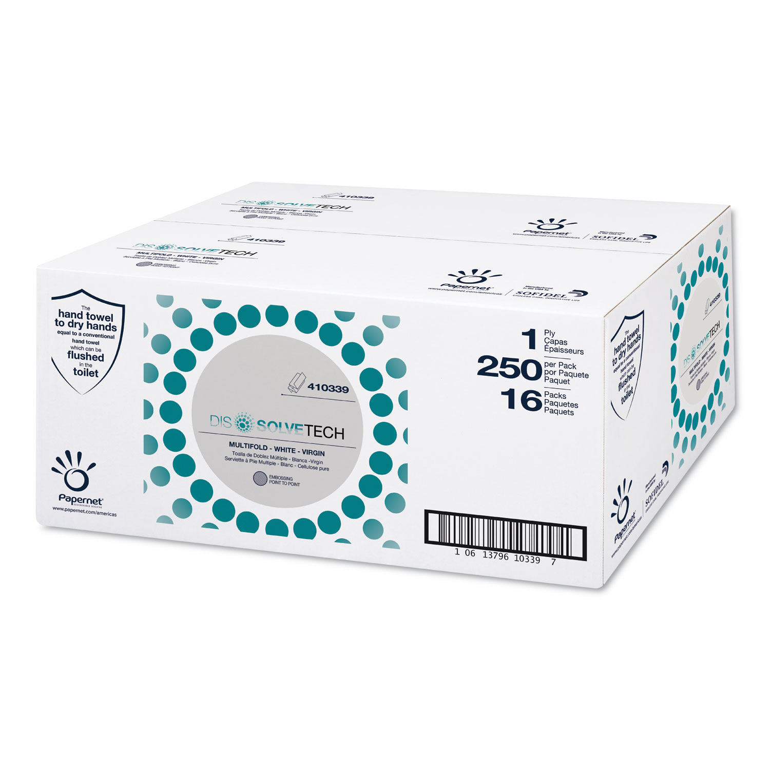  Papernet 410339 DissolveTech Paper Towel, Multifold, 9 1/2 x 9 1/4, White, 16 Packs/Carton (SOD410339) 