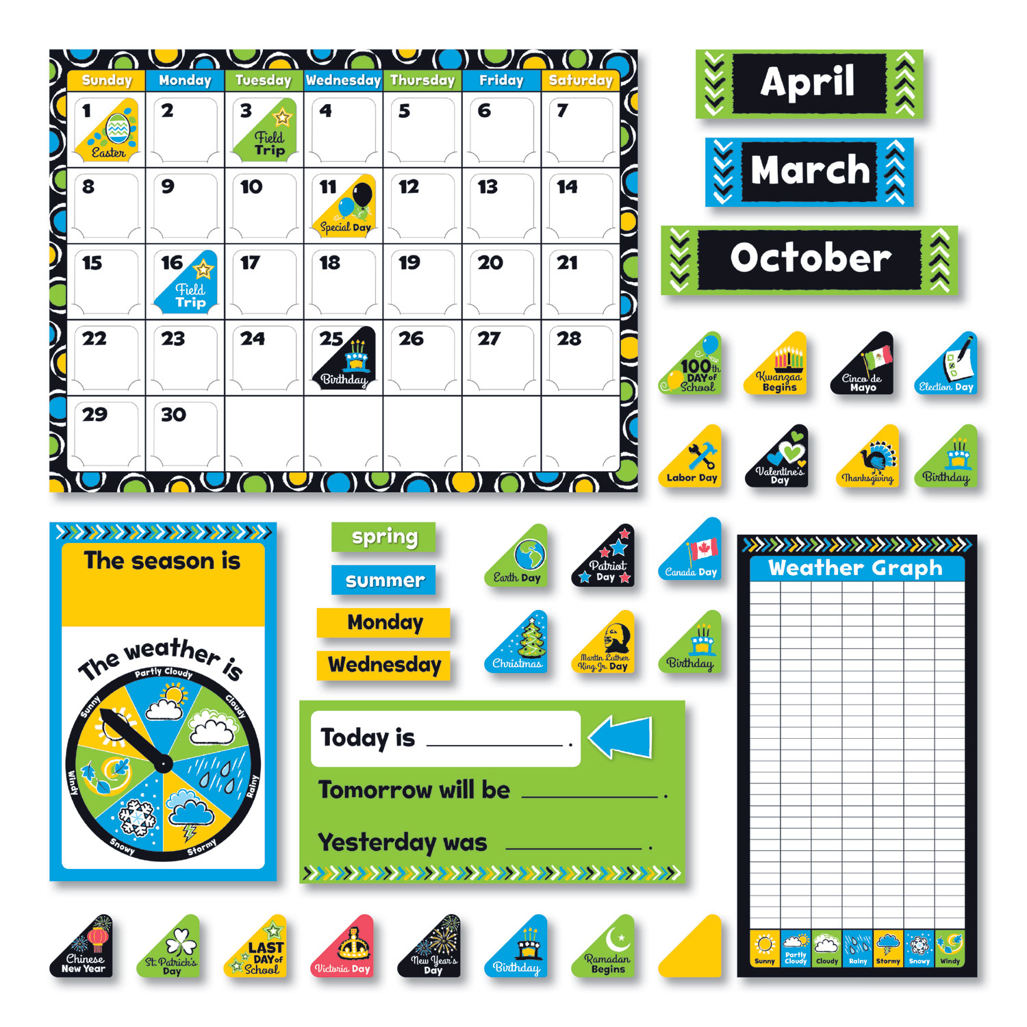  TREND T8390 Bold Strokes Calendar Bulletin Board Set, Assorted, 18 1/4 x 31 (TEPT8390) 