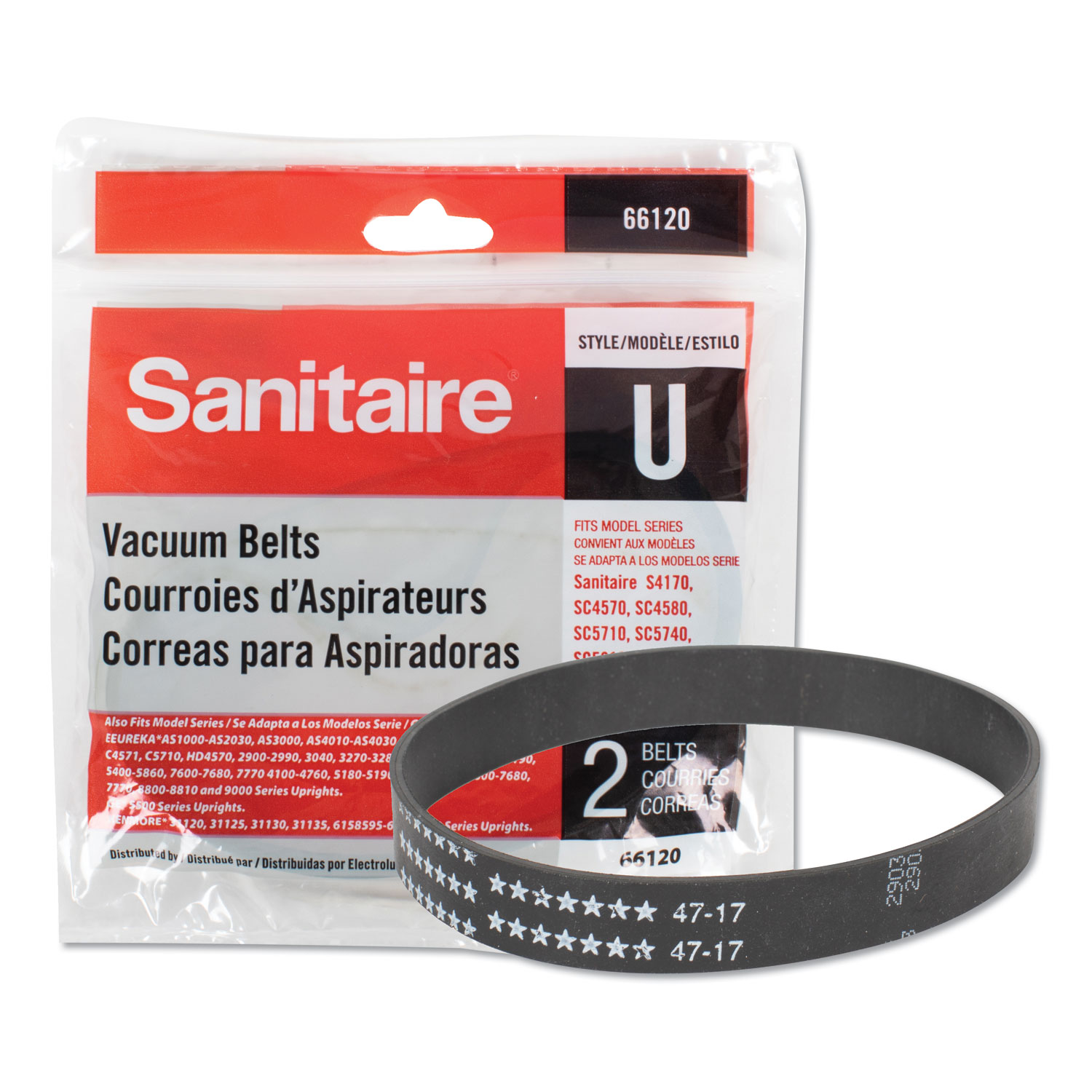  Sanitaire 66120 Upright Vacuum Replacement Belt, Flat Belt, 2/Pack (EUR66120) 