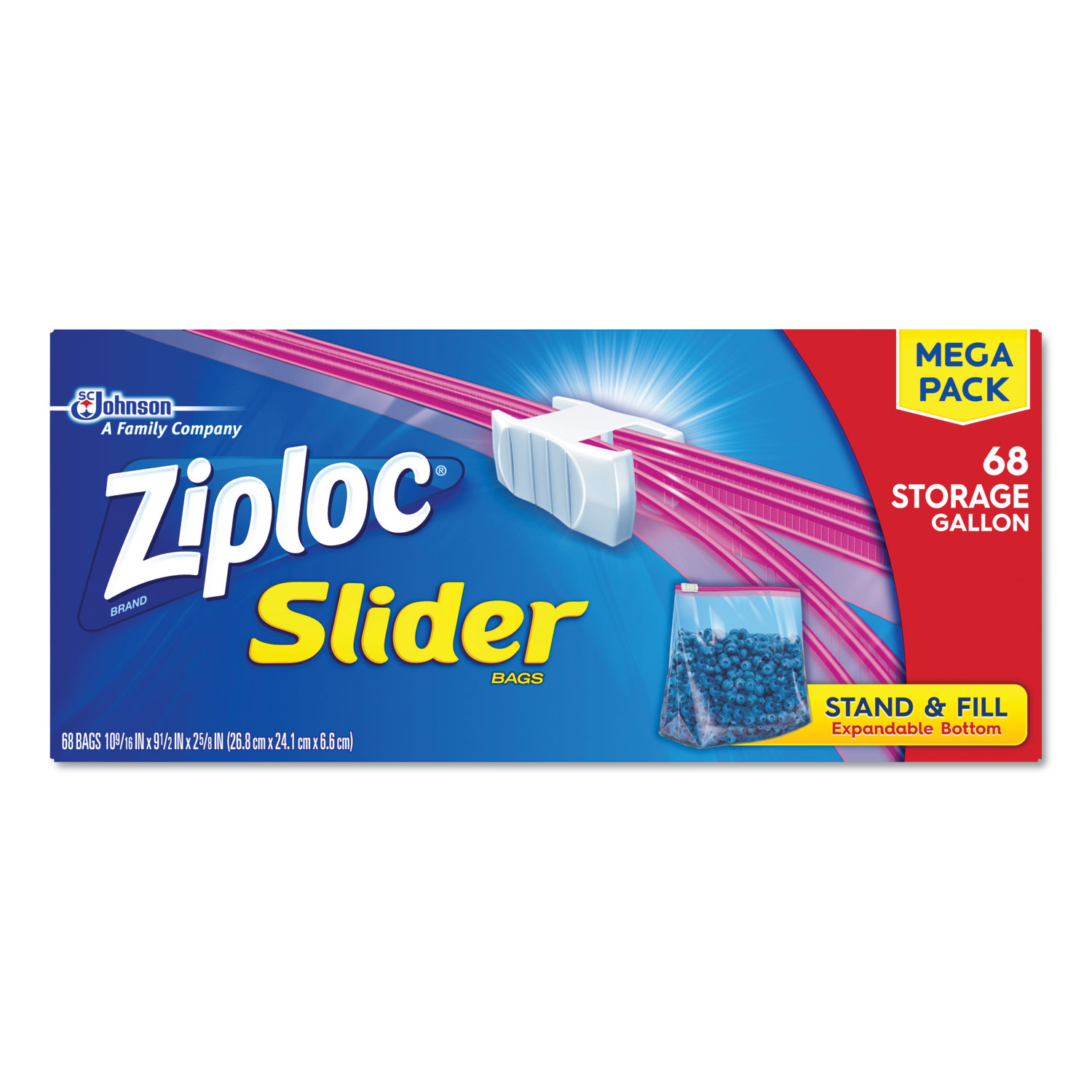 Ziploc 651305 Slider Storage Bags, 1 gal, 9.5 x 10.56, Clear, 9/Carton (SJN651305) 