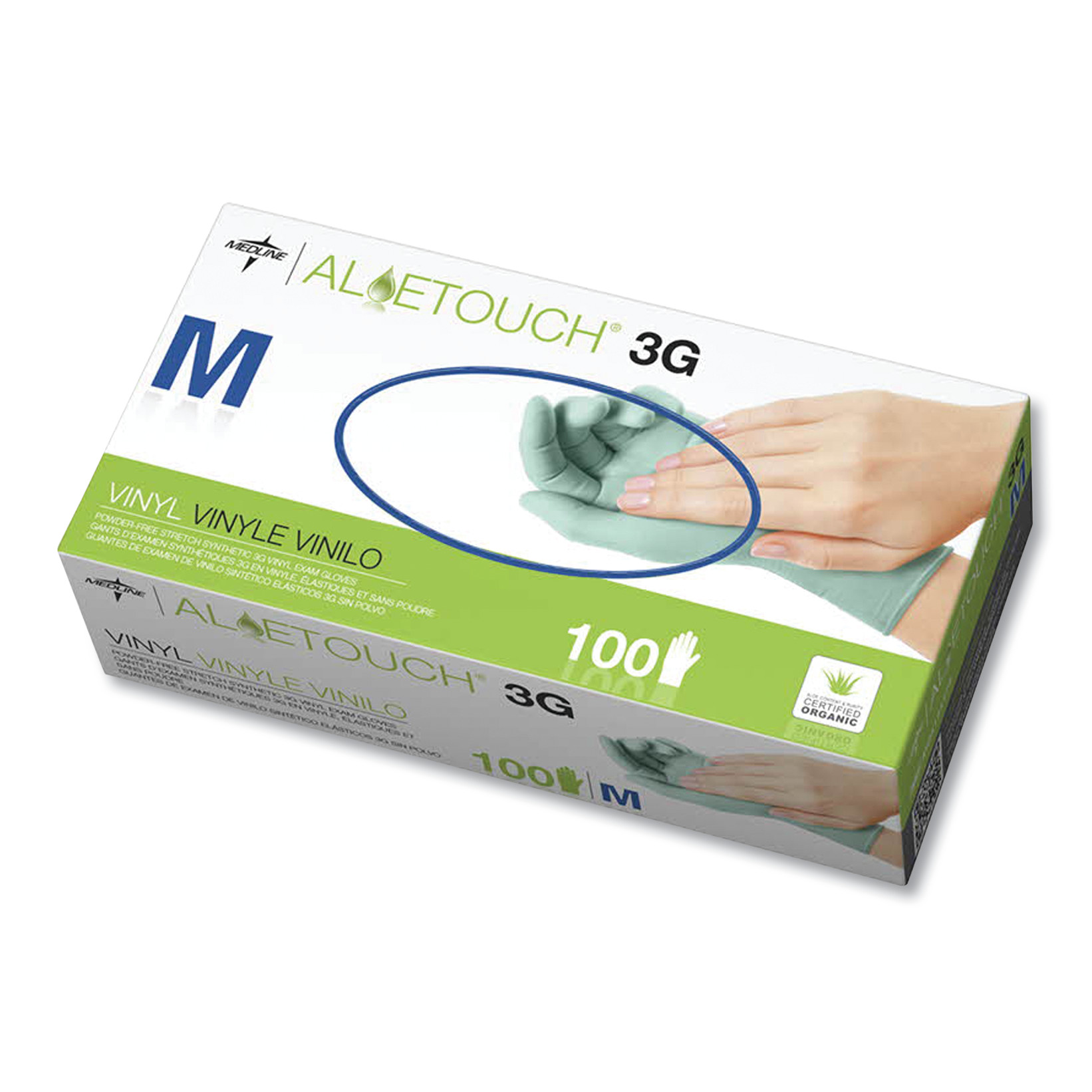  Medline 6MDS195175 Aloetouch 3G Synthetic Exam Gloves - CA Only, Green, Medium, 100/Box (MII6MDS195175) 
