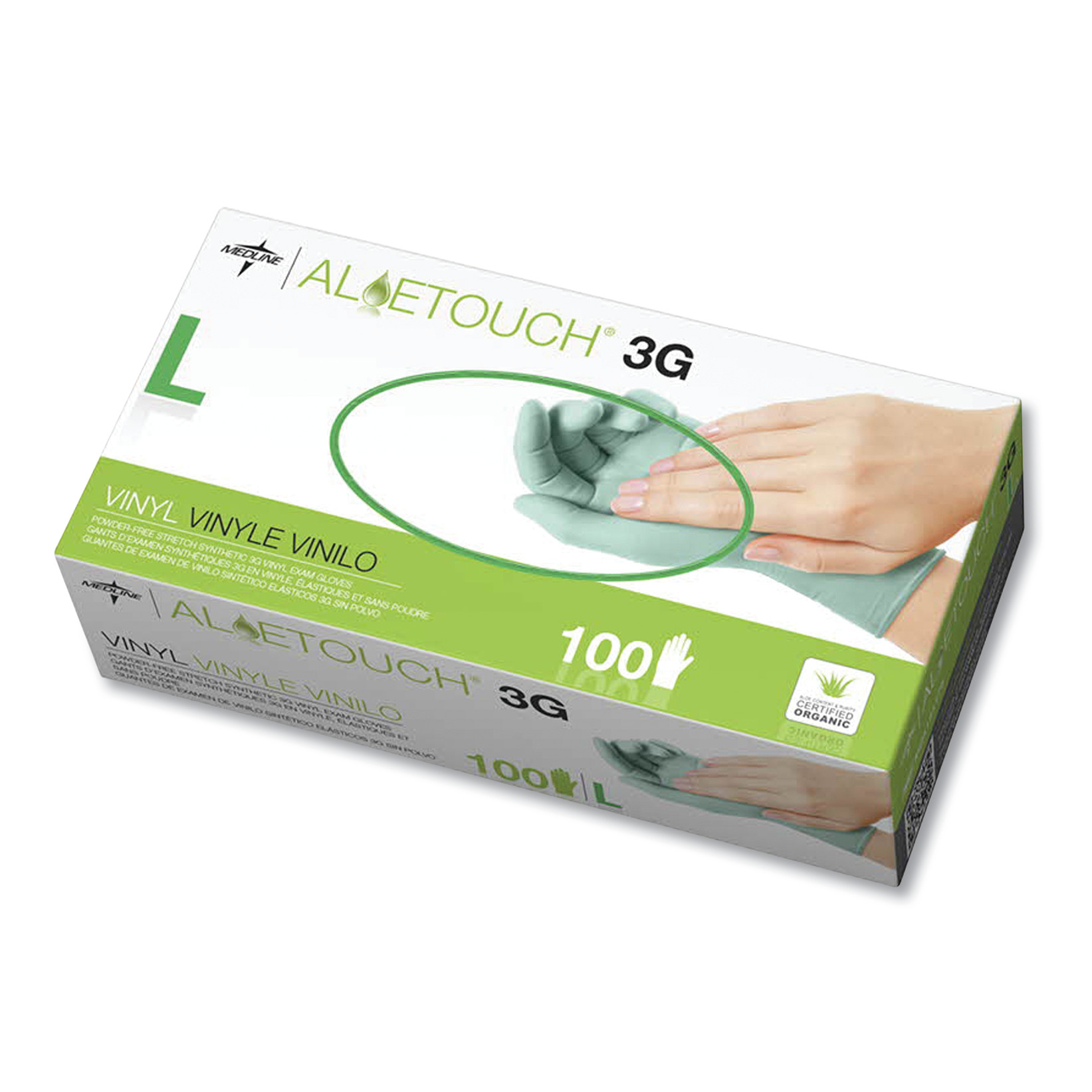  Medline 6MDS195176 Aloetouch 3G Synthetic Exam Gloves - CA Only, Green, Large, 100/Box (MII6MDS195176) 