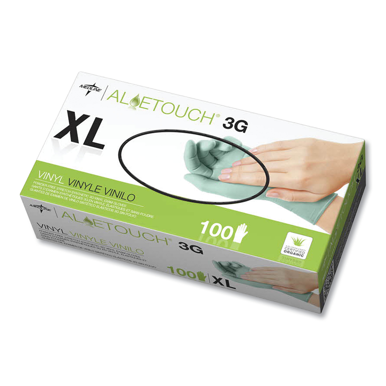  Medline 6MDS195177 Aloetouch 3G Synthetic Exam Gloves - CA Only, Green, X-Large, 100/Box (MII6MDS195177) 