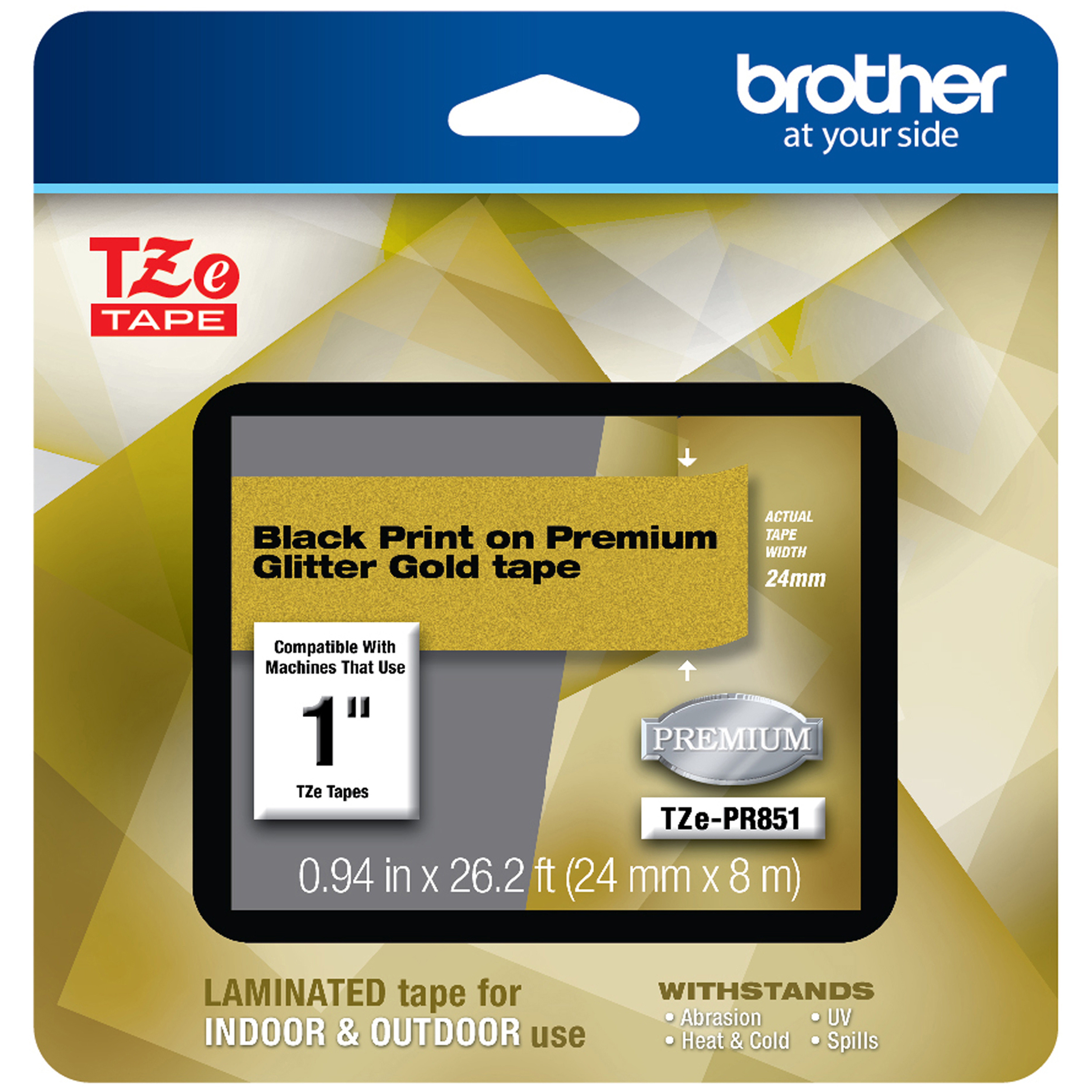  Brother TZEPR851 TZe Premium Laminated Tape, 0.94 x 26.2 ft, Black on Gold (BRTTZEPR851) 