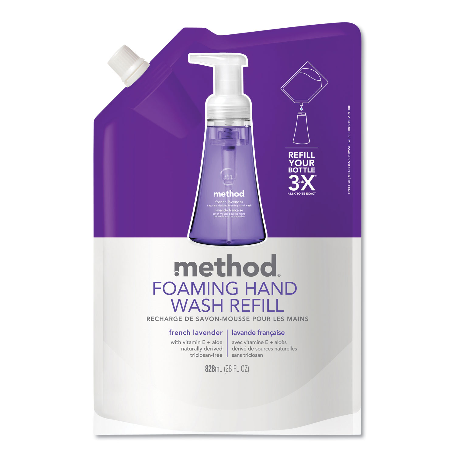  Method 01933CT Foaming Hand Wash Refill, French Lavender, 28 oz, 6/Carton (MTH01933CT) 