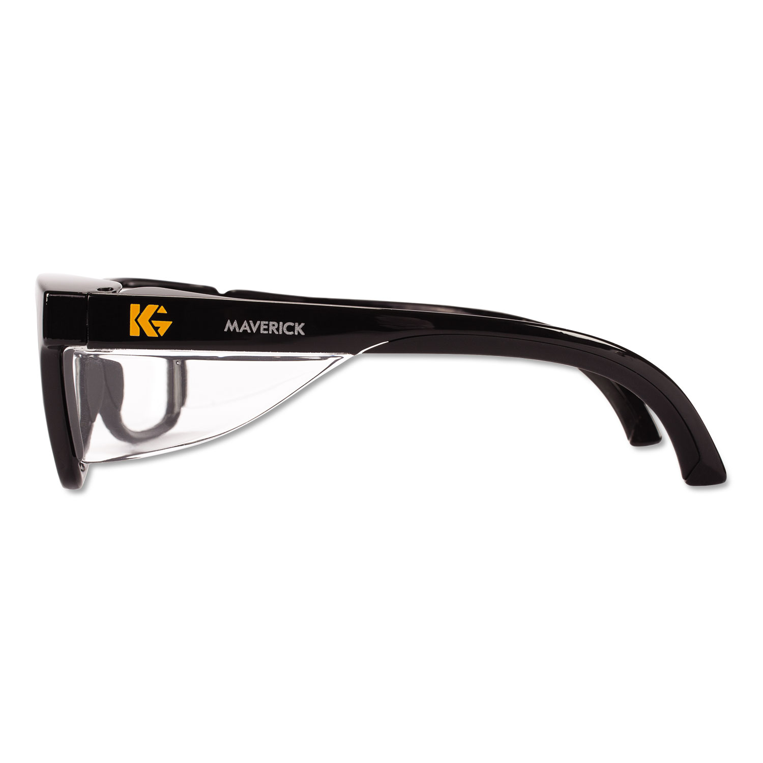 Maverick Safety Glasses, Black, Polycarbonate Frame, Clear Lens
