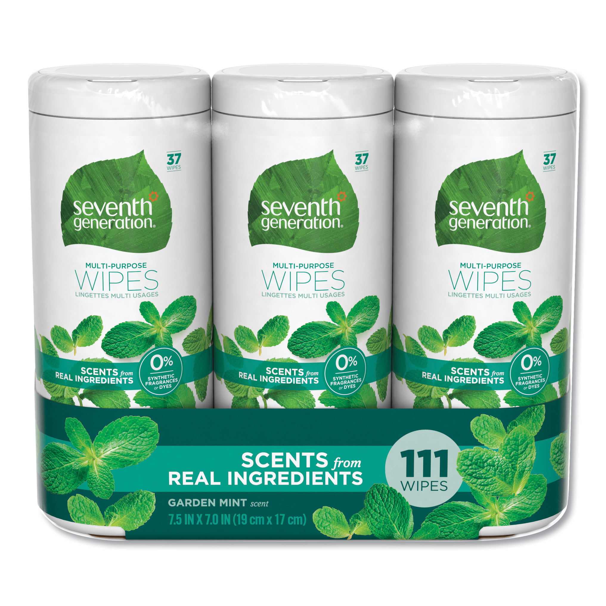  Seventh Generation 44689CT Multi Purpose Wipes, 7 x 7.5, Garden Mint, White, 37 Wipes/Canister, 3 Canisters/Pack, 4 Packs/Carton (SEV44689CT) 