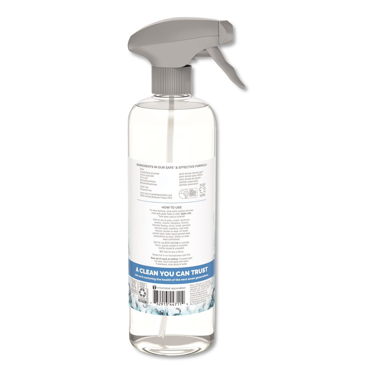 Natural Glass and Surface Cleaner, Free and Clear/Unscented, 23 oz, 8/Carton