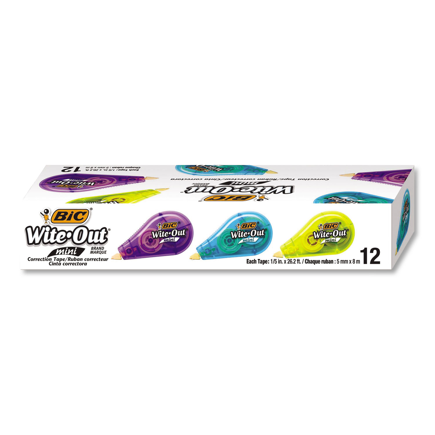 Wite-Out Brand Mini Correction Tape, Non-Refillable, 1/2 w x 26.2 ft, Assorted