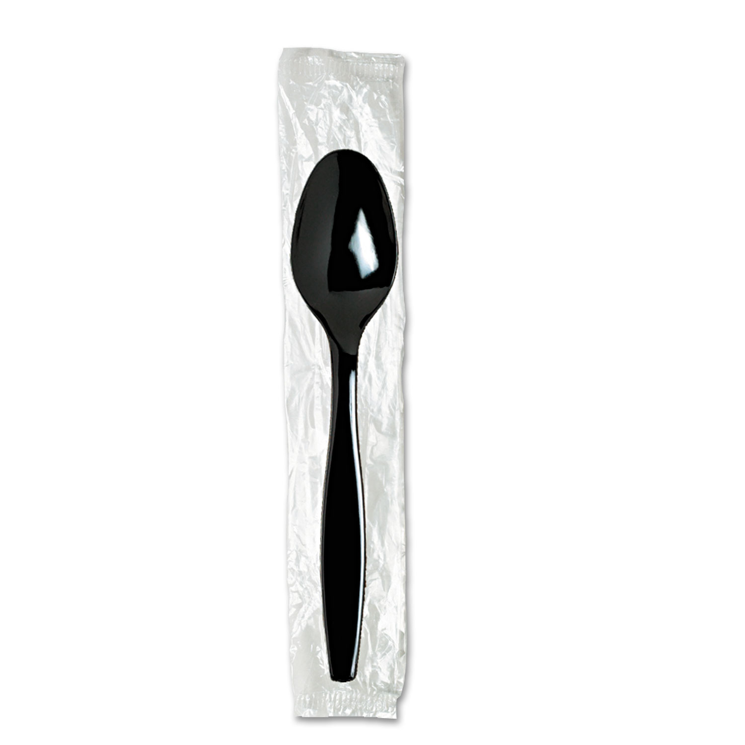 Individually Wrapped Teaspoons, Plastic, Black 1000/Carton