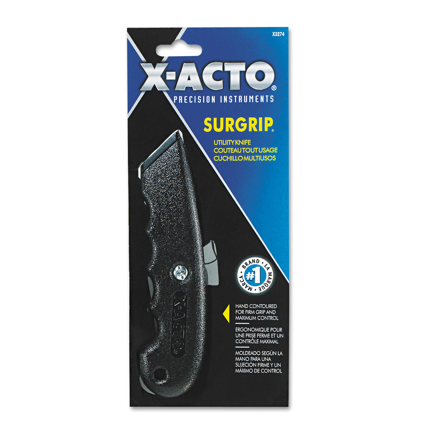  X-ACTO X3274 SurGrip Utility Knife w/Contoured Metal Handle & Retractable Blade, Black (EPIX3274) 