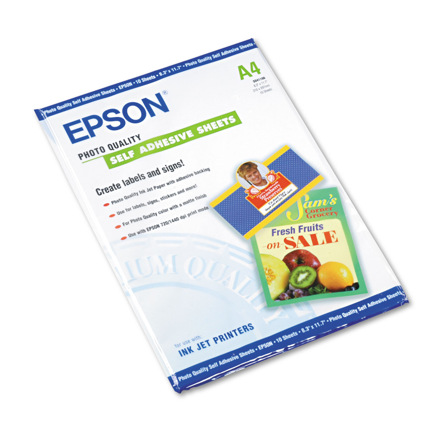  Epson S041106 Photo-Quality Self Adhesive Paper, 8.38 x 11.75, Matte White, 10/Pack (EPSS041106) 