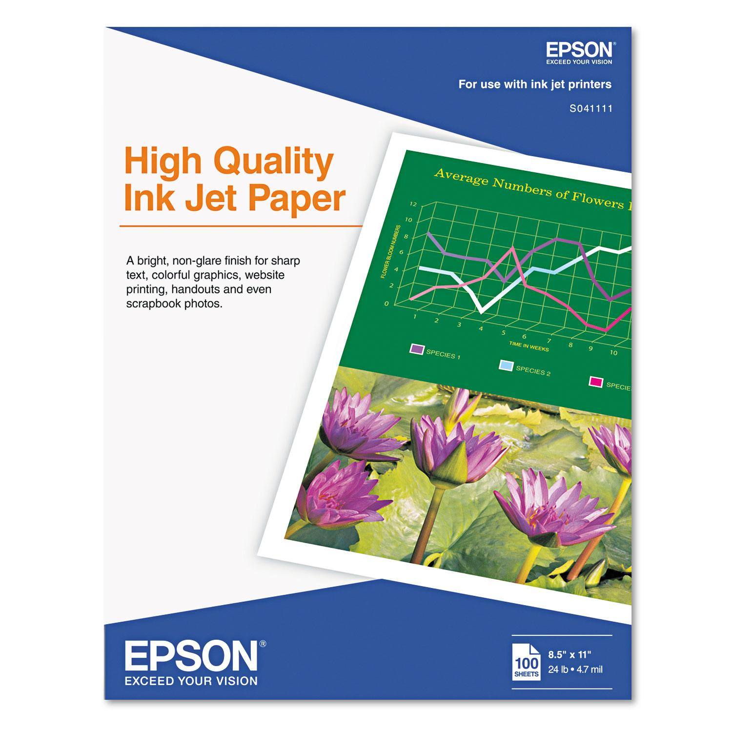  Epson S041111 High Quality Inkjet Paper, 4.7 mil, 8.5 x 11, Matte White, 100/Pack (EPSS041111) 