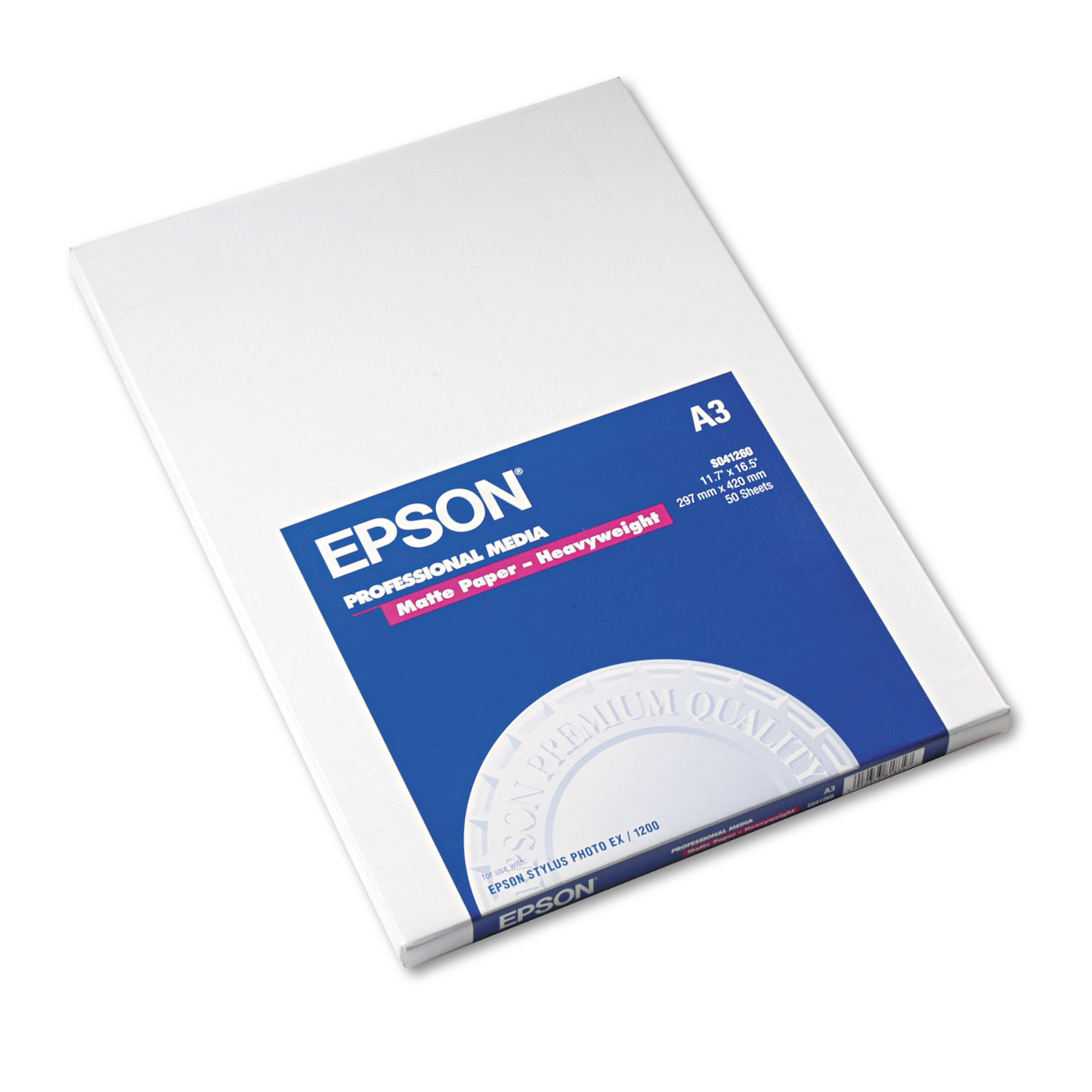  Epson S041260 Premium Matte Presentation Paper, 9 mil, 11.75 x 16.5, Bright White, 50/Pack (EPSS041260) 