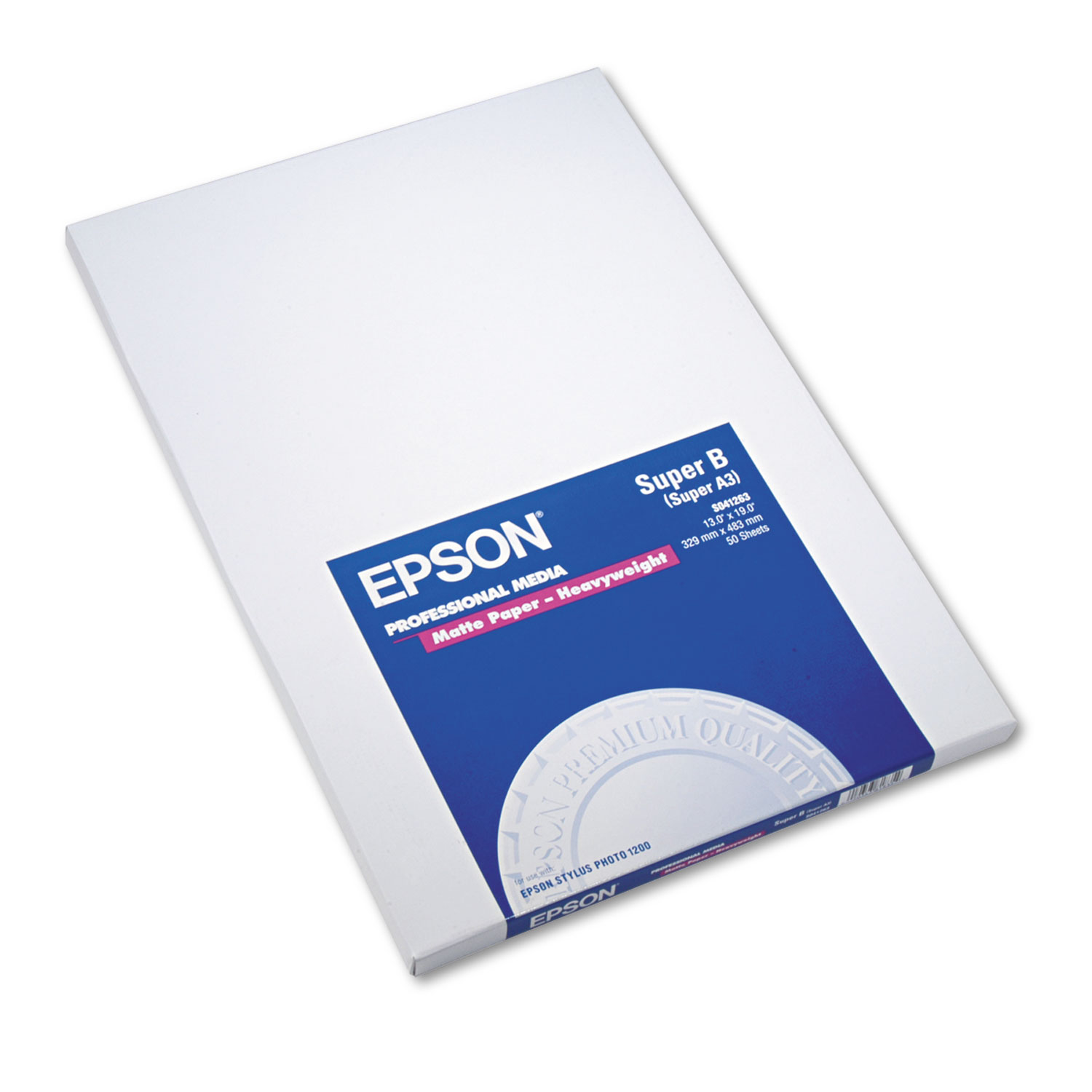  Epson S041263 Premium Matte Presentation Paper, 9 mil, 13 x 19, Matte Bright White, 50/Pack (EPSS041263) 