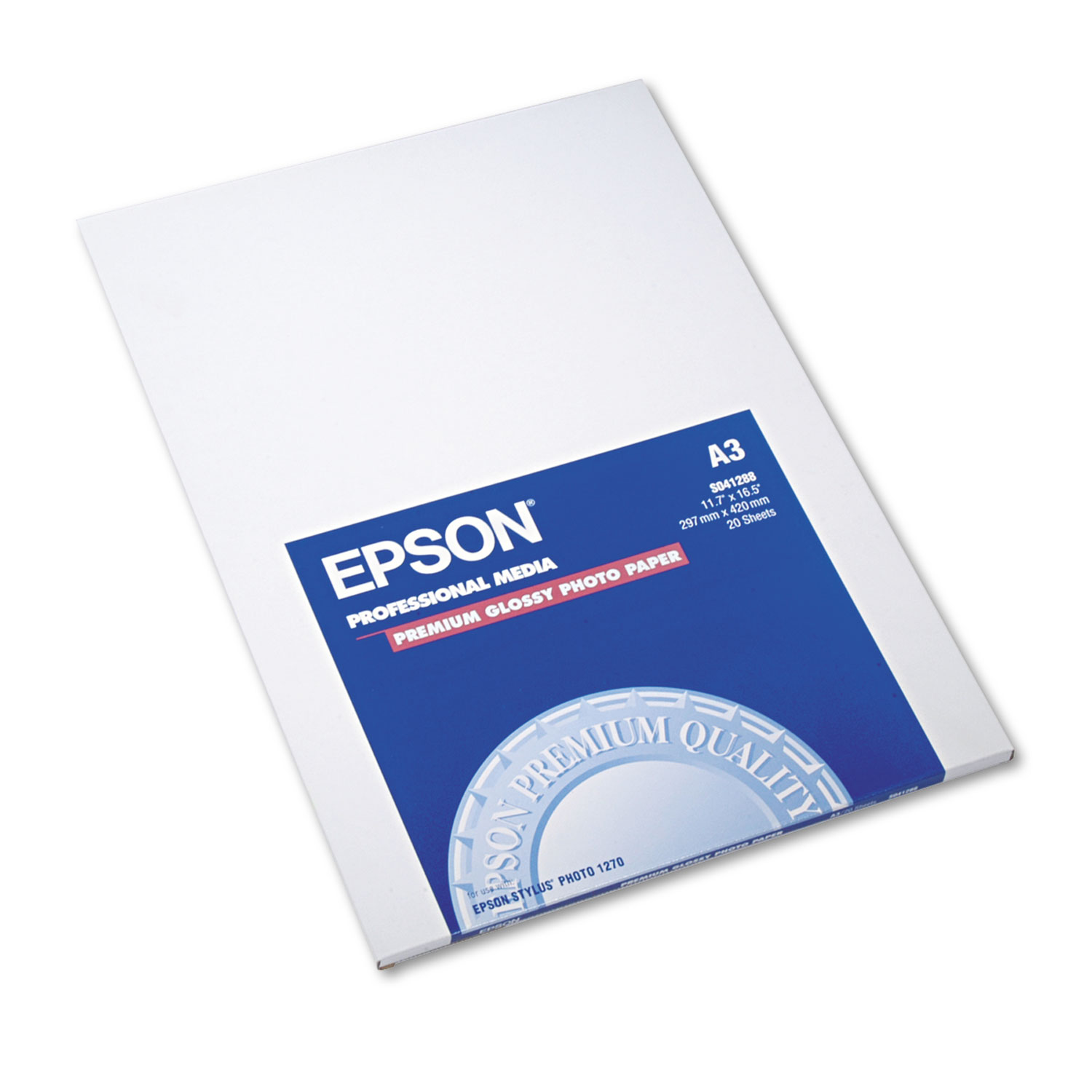  Epson S041288 Premium Photo Paper, 10.4 mil, 11.75 x 16.5, High-Gloss White, 20/Pack (EPSS041288) 